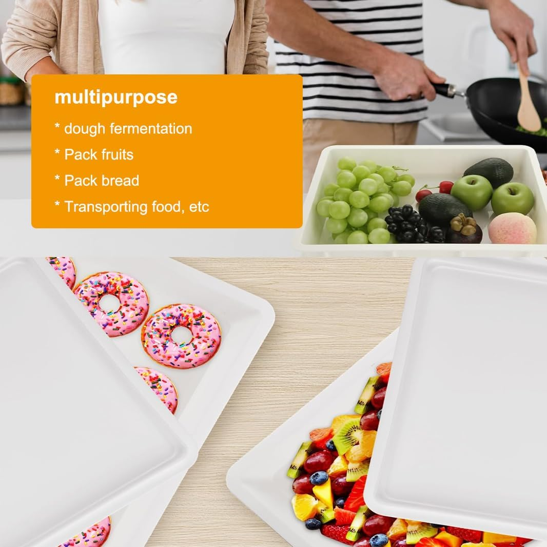 2 Pizza Dough Proofing Box,2 Pack Pizza Proofing Box with 2 Pack Cover and Lid,Bpa Free Plastic Bread Box Vegetable Storage (44.5 Cm* 32 * 8.5 Cm) Bread Box and Pizza Tray image number 5