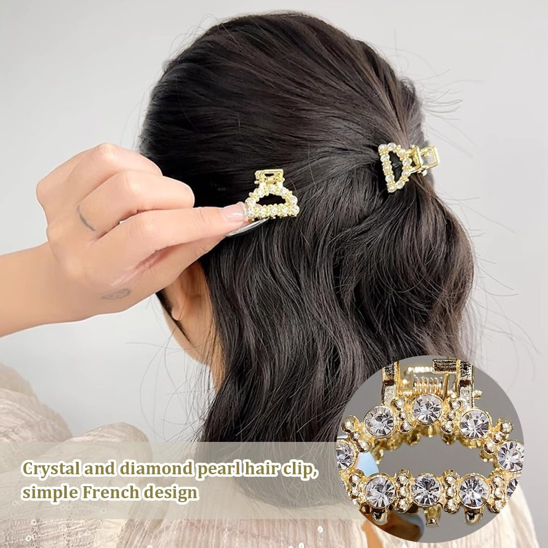 Small Hair Clips, Pack of 5 Metal Mini Hair Clips, Small, Crystals Small Hair Clips, Non-Slip Hair Clip, Small, Hair Accessories for Women and Girls (A) image number 2