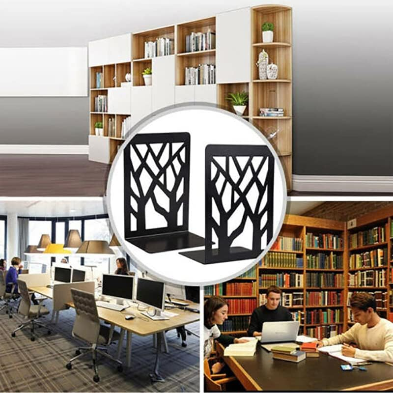1 Pair Heavy Duty Metal Bookends Decorative Book Ends Holder Stationery Supplies, Non-Slip, Perfect for Office and Home Decor, 6.9X4.7 Inches - White-Tree image number 3