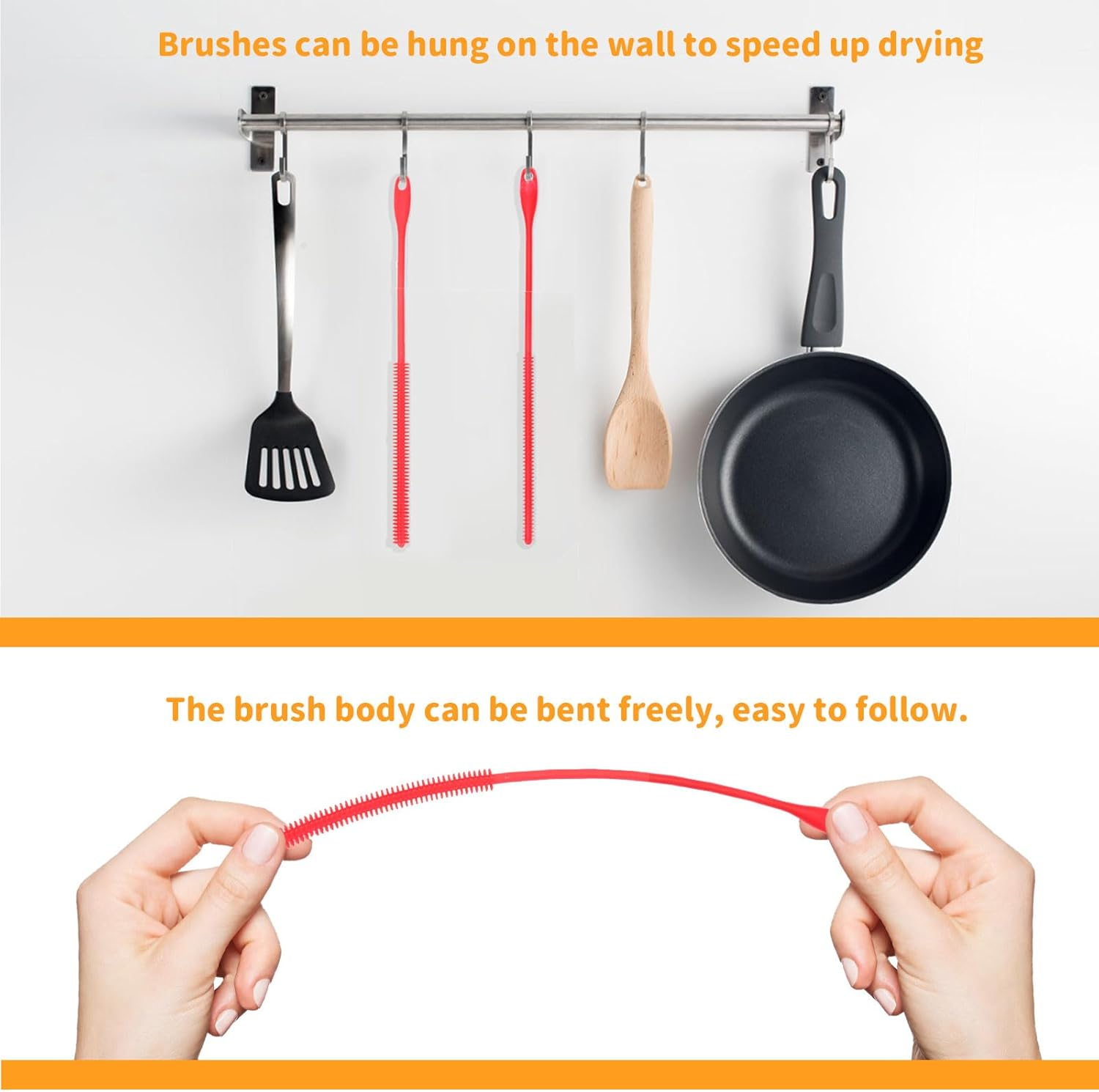 4Pcs Silicone Straw Cleaner Brush Extra Long, Water Bottle Cleaner Brush for Washing Narrow Neck Containers, Reusable Straw Brushes for Cleaning Straws (4Pcs) image number 4