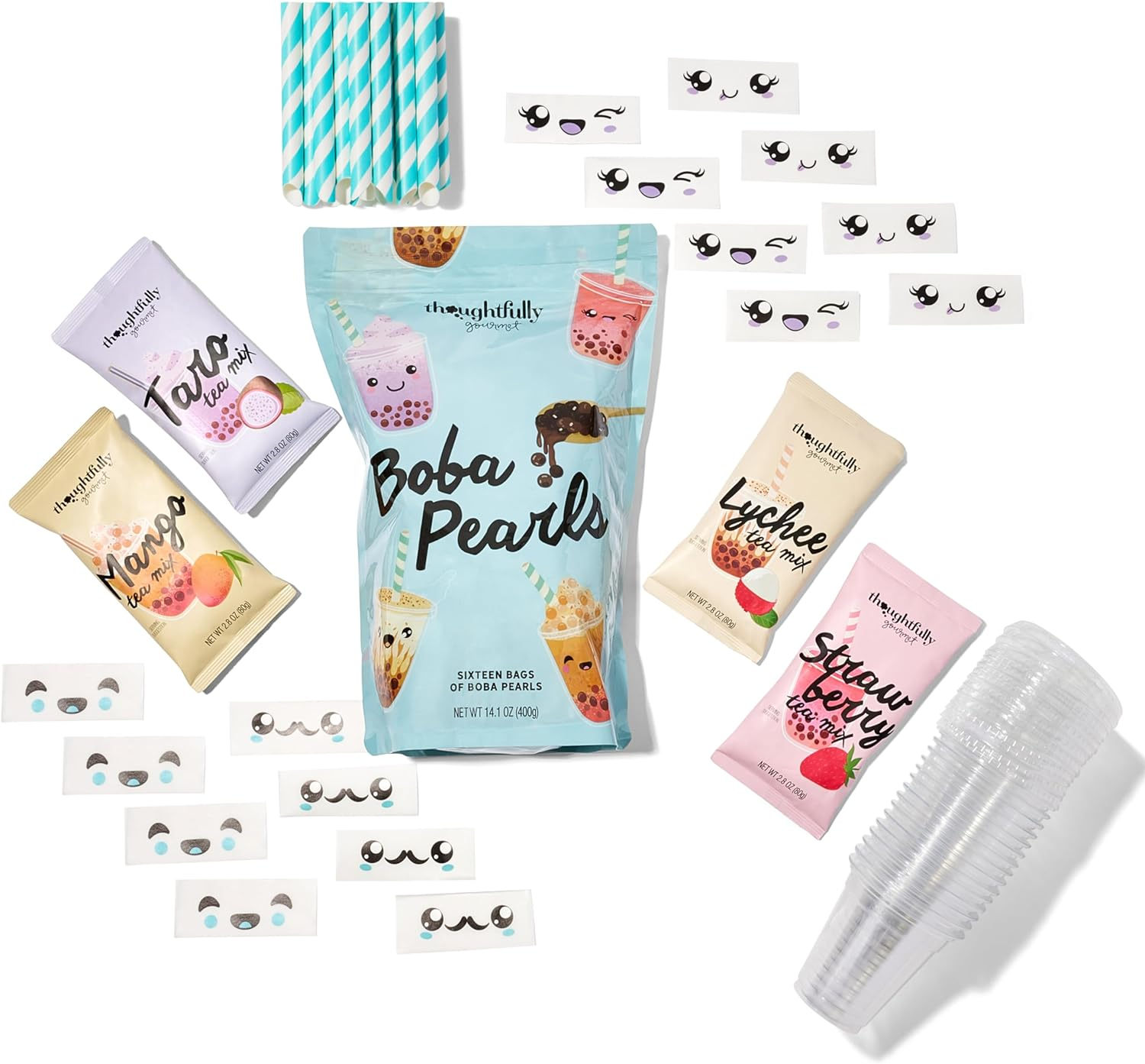Thoughtfully Gourmet, Mini Boba Party Set, Makes 16 Tasting Portions of Bubble Tea, Includes 4 Flavors, Boba Pearls, Cups, Lids, and Straws image number 3