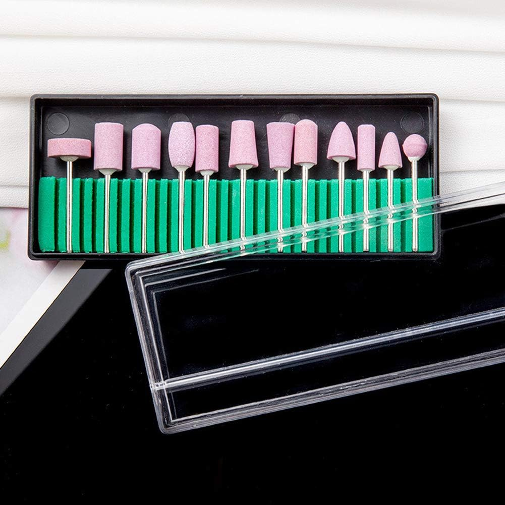 12Pcs Nail Drill Bits Polishing Buffing Electric Manicure Head Replacement Grinding Head with Case for Manicure Pedicure Nail Art Salon Polishing Tools, Pink image number 5