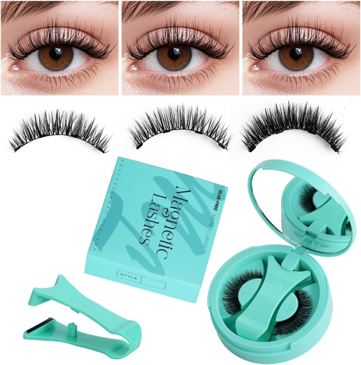 NKA Beauty Magnetic Lash Kit &ndash; No Eyeliner Needed &ndash; 1 Pair Reusable Magnetic Lashes with Lash Applicator & Case &ndash; Natural Look, Easy Clamp-On Design (01)