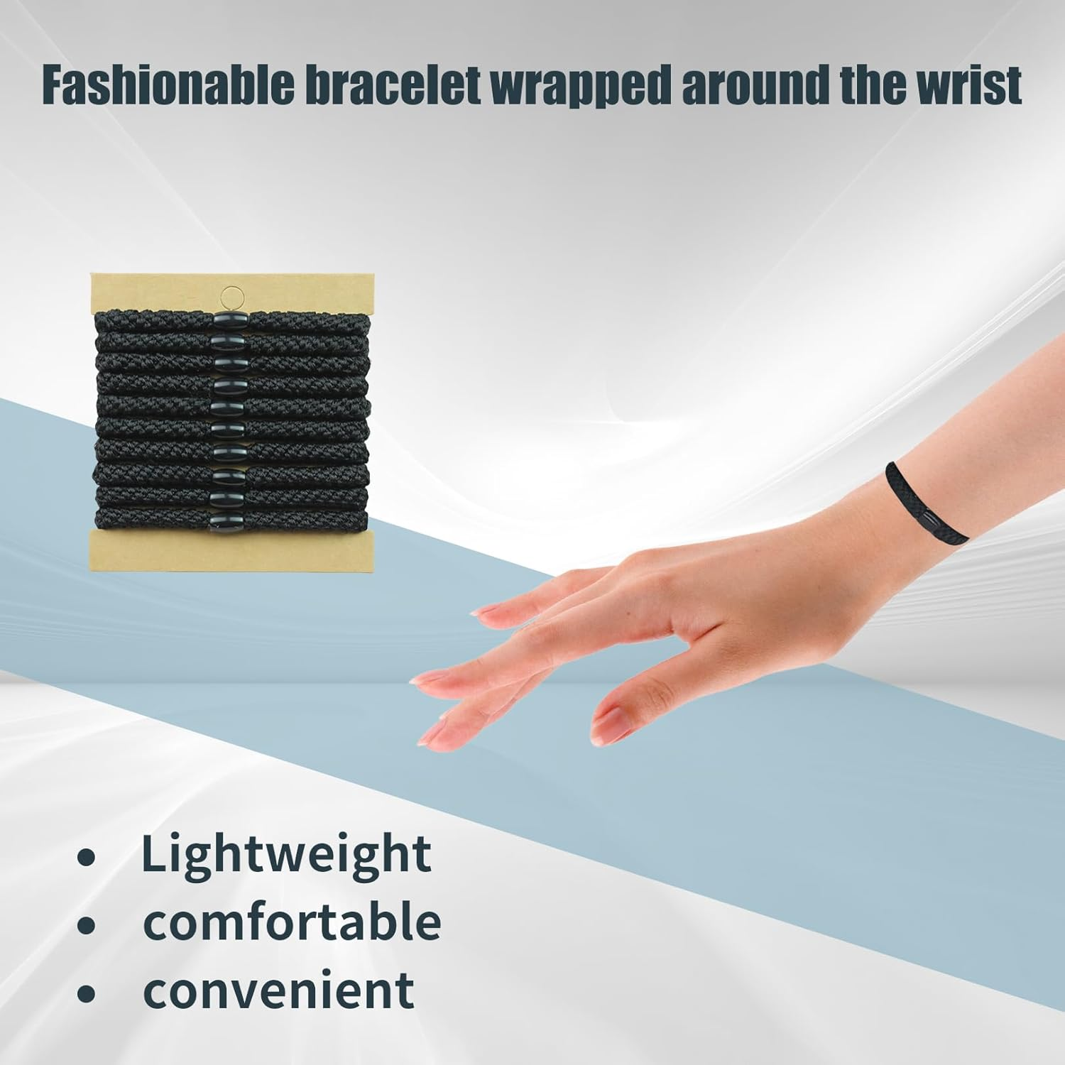 Pack of 10 Hair Bobbles for Girls, Black Elastic Bands, Scrunchies Girls Set, Braided Scrunchies without Metal, Hair Bands, Ponytail Holder for Thick Hair and Curly Hair (Black) image number 2