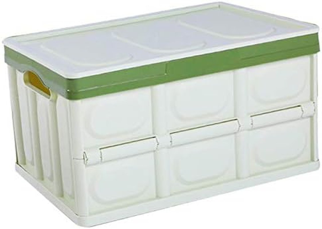 Clever Durable Collapsible Folding Stackable Plastic Crates Storage Container Basket Bins Box with Lids for Outdoor Picnic Camping Cooking Grocery Shopping (Small, Green) image number 1