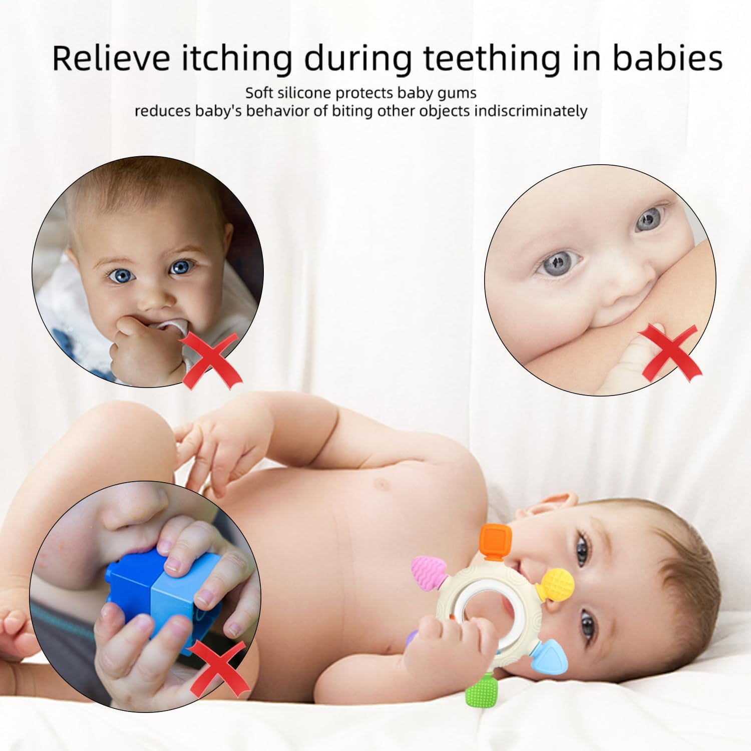 Baby Teething Toys with Rattle Handle - Six-Finger Silicone Teether for Infants 0-6 Months & Toddlers 1-3 Years, Food-Grade Bpa-Free Baby Teether, Sensory Chewing Toy for Sore Gums image number 4
