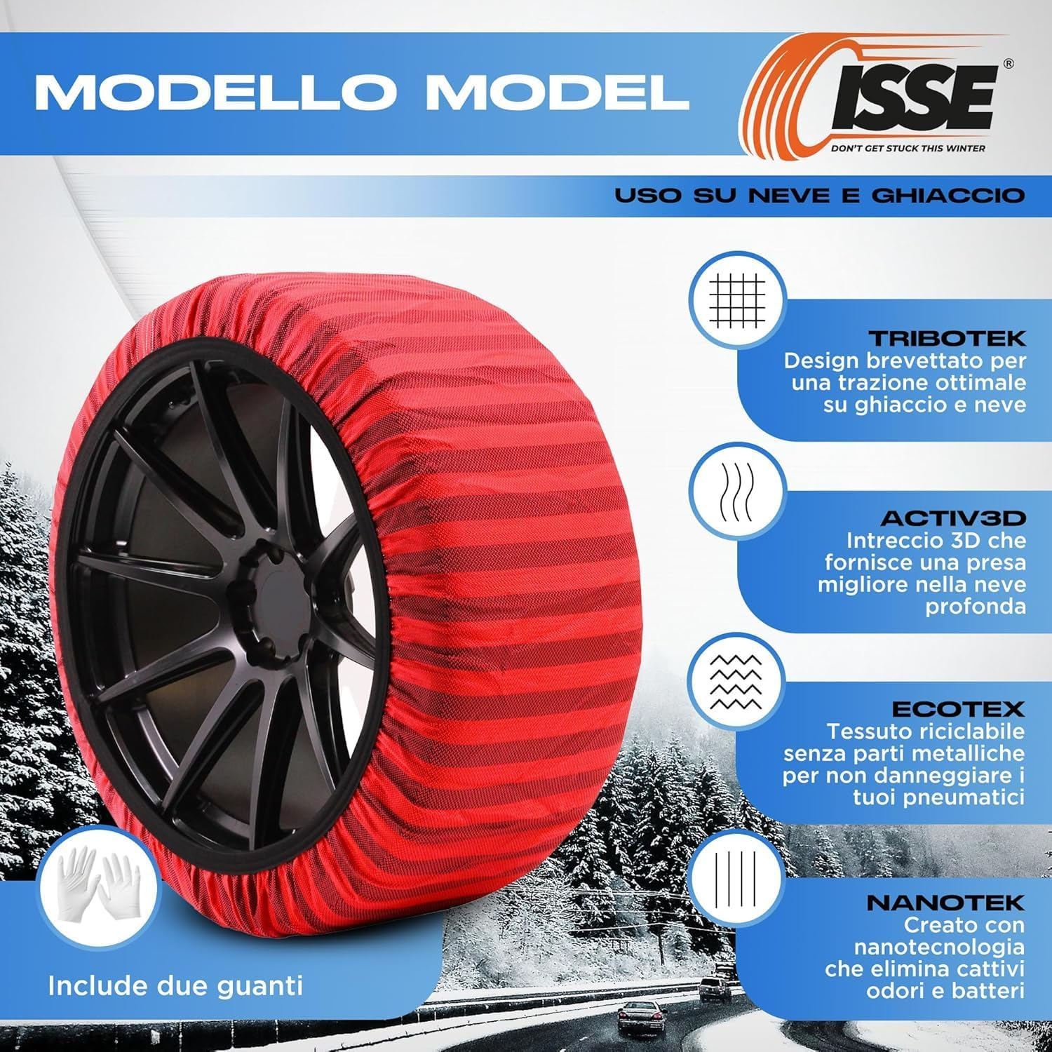 ISSE C60070 Classic Issue Snow Socks for Traction, Size 70 image number 4