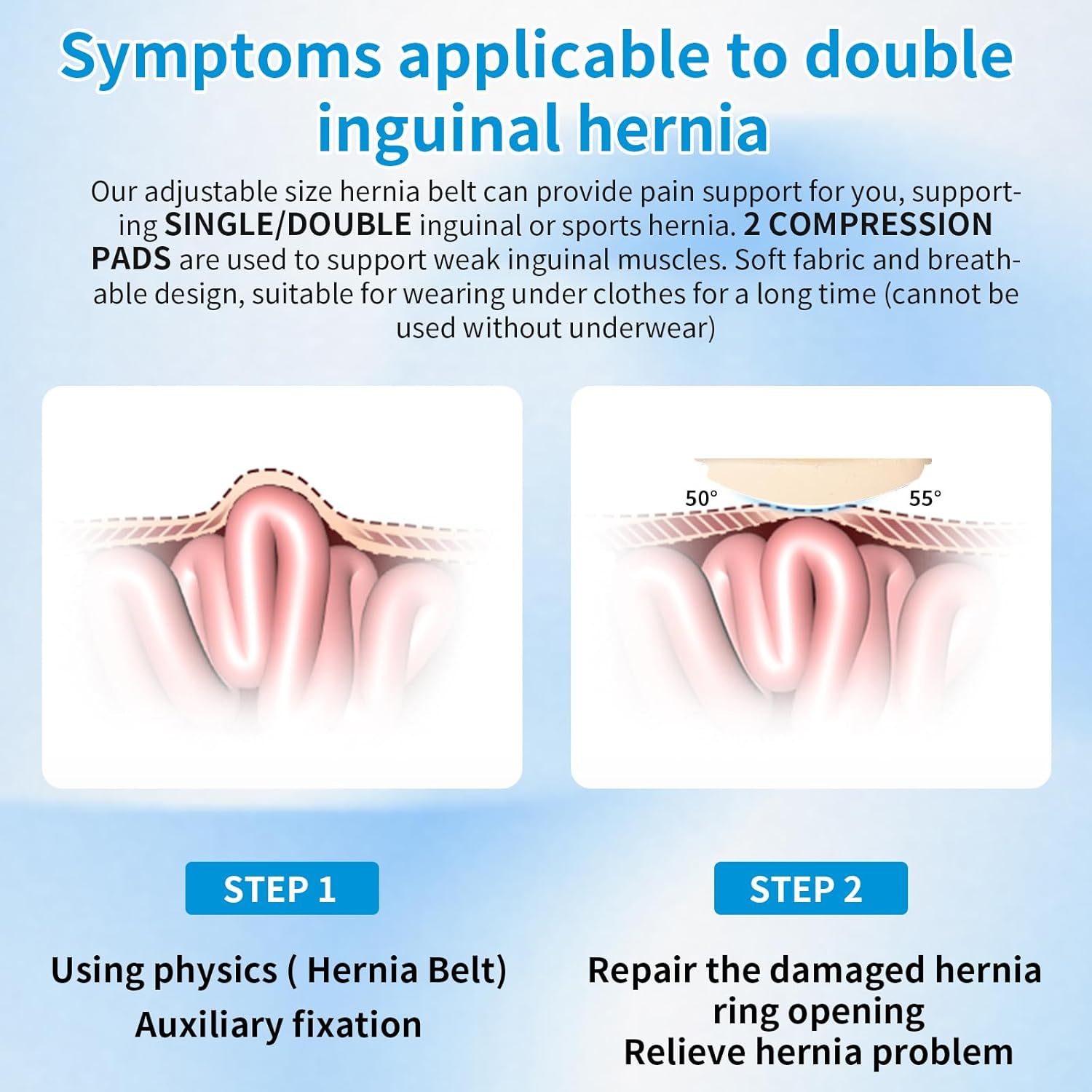 Tenbon Hernia Belt Truss for Men and Women Left or Right Side, Hernia Belt Truss for Single Inguinal or Sports Hernia with Removable Compression Pads for Pre or Post-Surgical Scrotal, Femoral, Comfortable Adjustable Waist Strap Guard, Black (L) image number 2