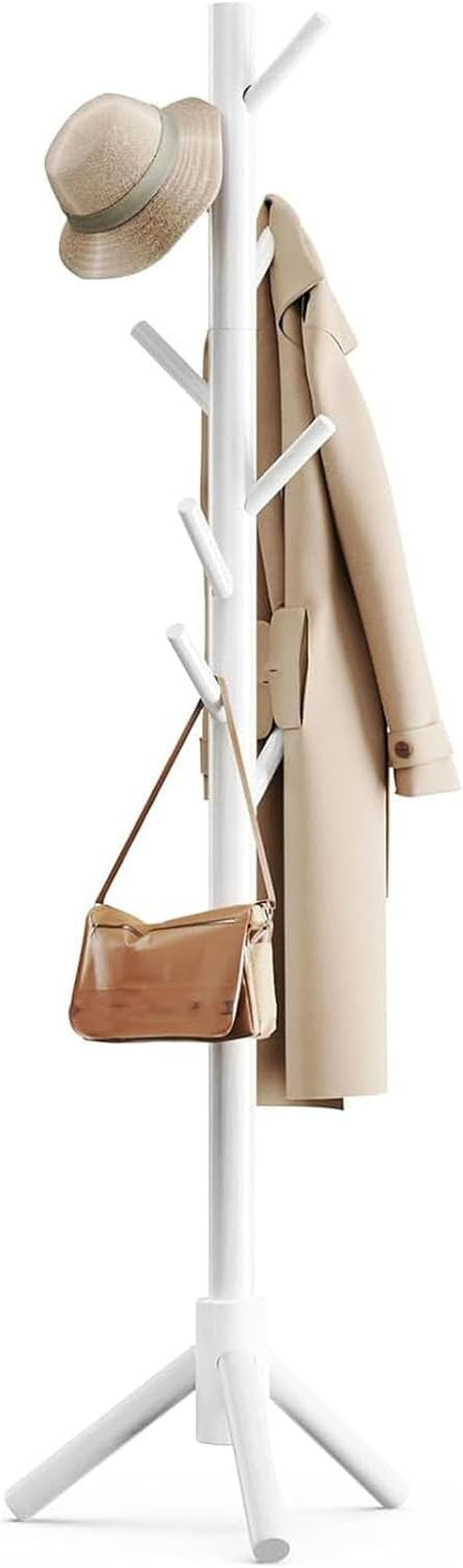Uandhome Coat Racks Free Standing, Sturdy Wooden Coat Tree with 8 Hooks and Adjustable Size Coat Hanger Standing Tree for Coats, Hats, Scarves and Handbags for Entryway, Hallway, Bedroom, Office image number 5