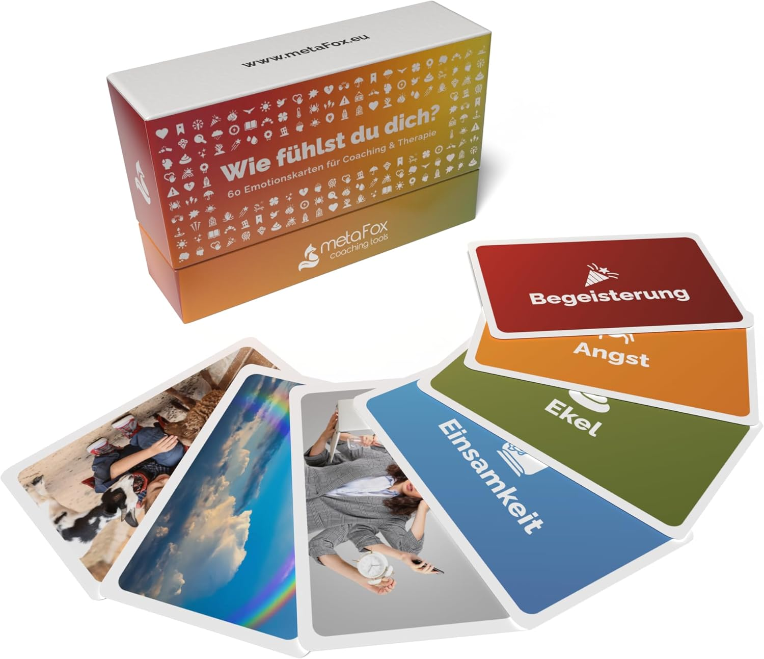 Metafox Emotions Cards | How Do You Feel? | 60 Pleasant & Unpleasant Emotions & 8 Methods Cards | for Emotional Intelligence, Coaching & Therapy