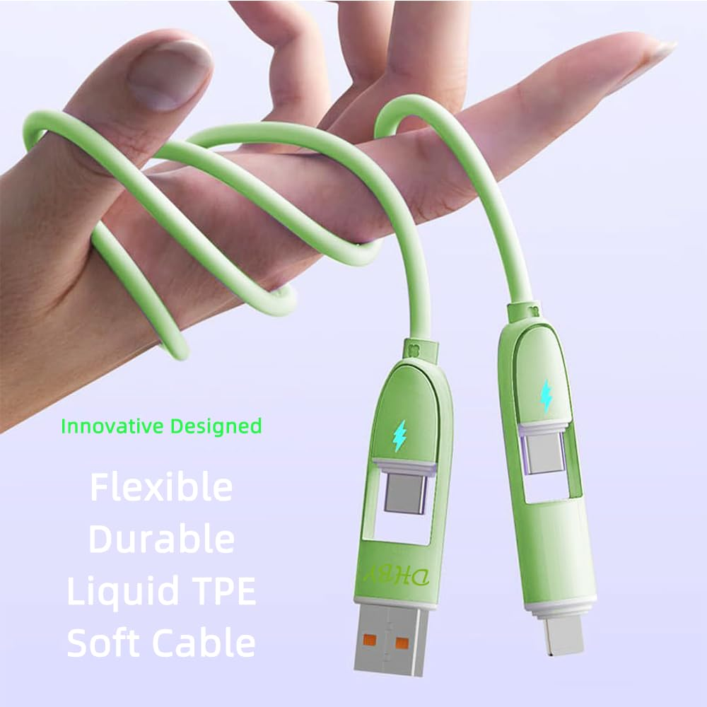 AYI 4In1 Multi Ports Charger 4 Combinations in One Cable USB A/Type C to Type C PD 100W Fast Charging Cord Flexible Nylon Braid Compatible with Almost of Electrical Devices-Multi Ports Braid Green - 3 Combinations Purple image number 7