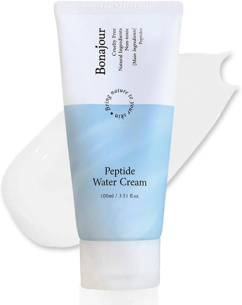 [BONAJOUR] Peptide Water Cream &ndash; Hyaluronic Acid Face Moisturizer for Sensitive & Oily Skin | Lightweight Korean Skin Care Anti-Aging & Anti-Wrinkle Cream, Brightening Face Cream, 3.38 Fl Oz