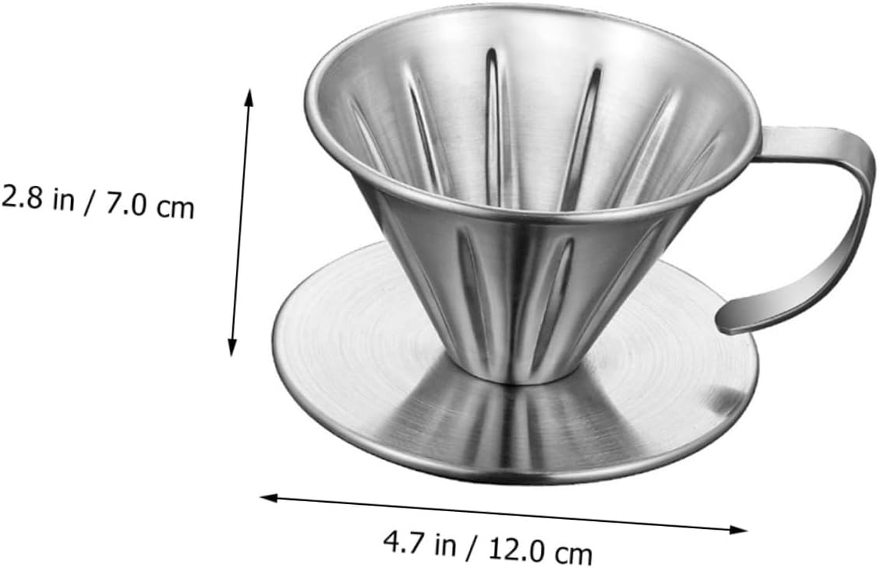 Stainless Steel Coffee Filter and Tea Strainer, Reusable Handheld Drip Filter Funnel with Non-Slip Base for Home Brewing and Tea Making image number 3