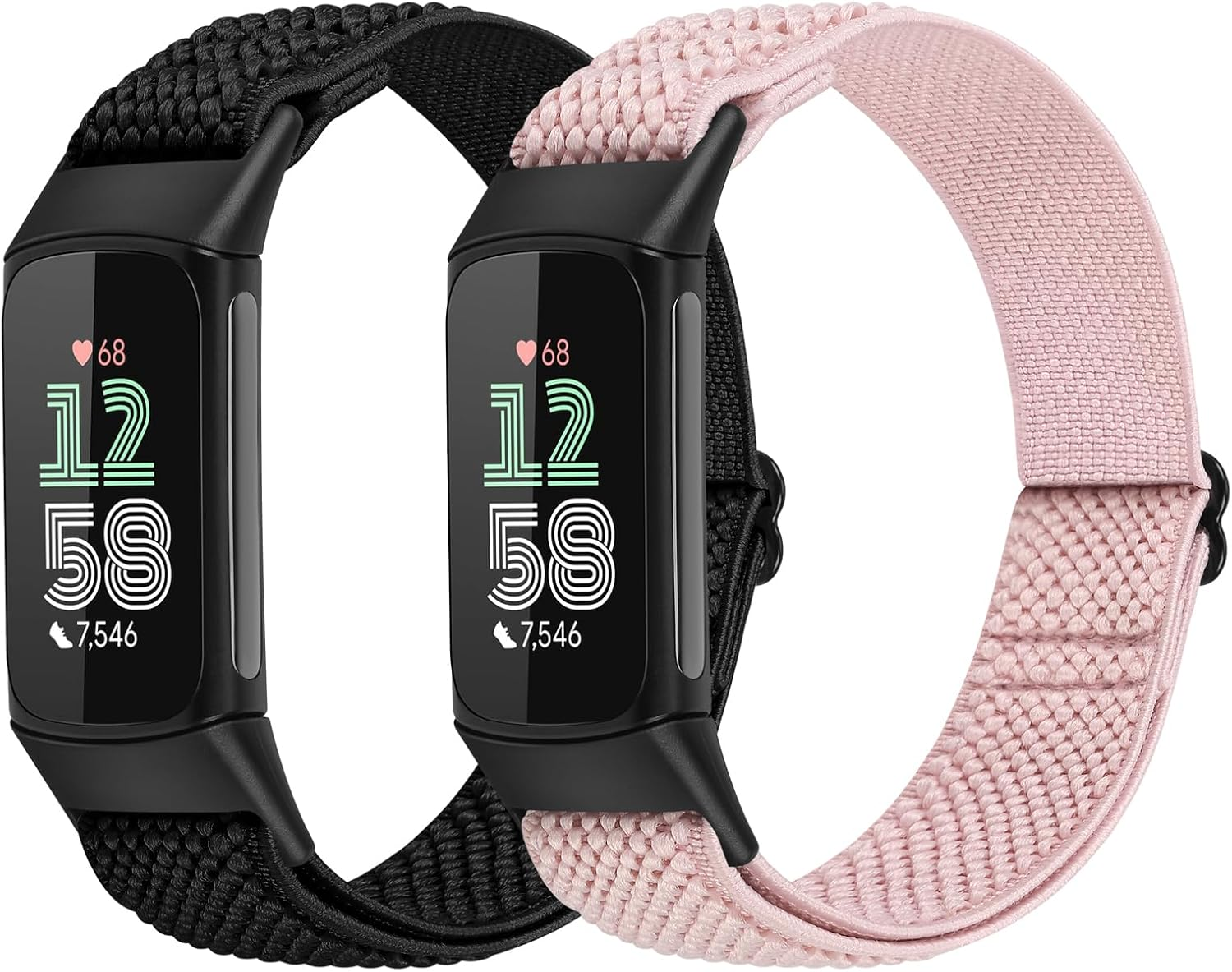 2 Pack Elastic Nylon Bands Compatible with Fitbit Charge 5/Charge 6 Adjustable Breathable Replacement Straps Soft Nylon Loop for Women Men