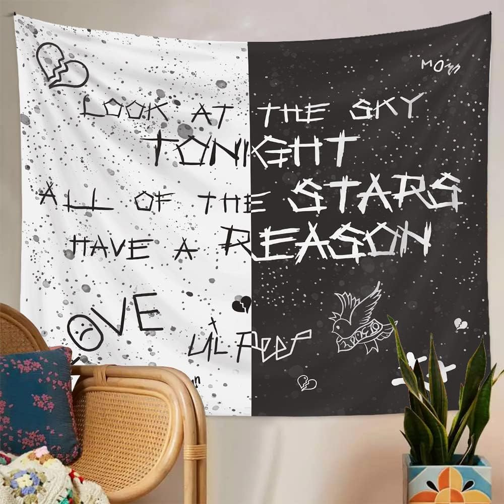 LWZAYS Rapper Wall Tapestry Lil Peep Tapestries Juice Wrld Black and White Star Tapestry for Bedroom Dorm Hip Hop Home Decorations Wall Hanging 60'' X 50''