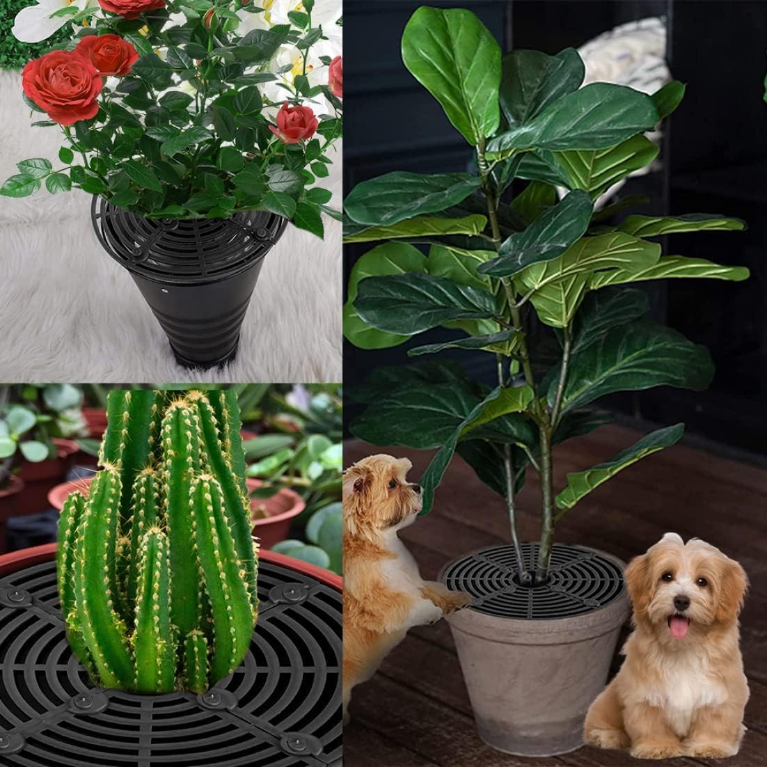 2 Pack Plastic Plant Pot Grid Cover and Protector - Flower Pot Soil Cover with 16 Stakes, Cuttable (Black, M) image number 2