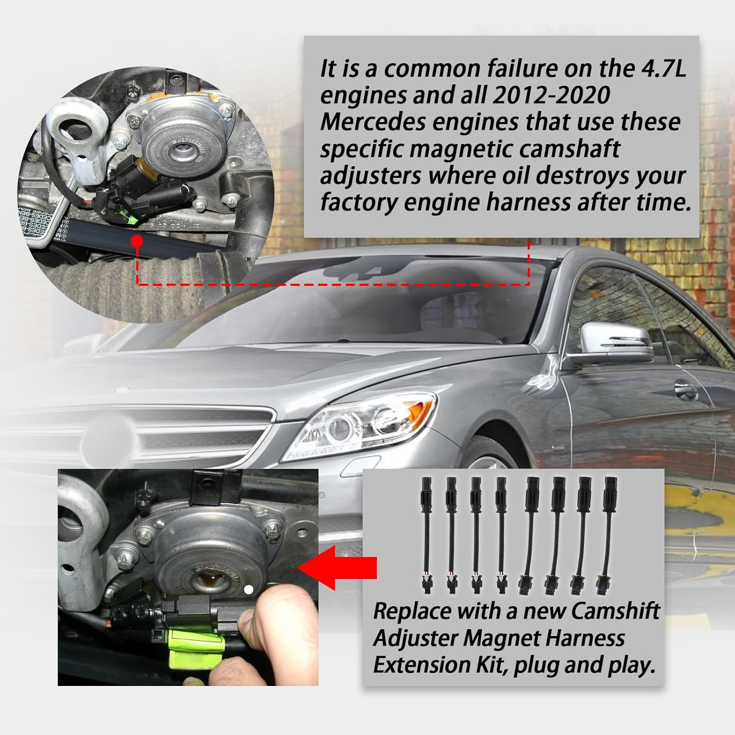 8PCS 3PIN & 2PIN Harness Extension Kit Compatible with Mercedes Benz 4.7L 2011-2020 Camshaft Adjuster Magnet Cam Position Connector Harness Extension M278 Cam (Replace #A276 156 07 90 A276 905) image number 1