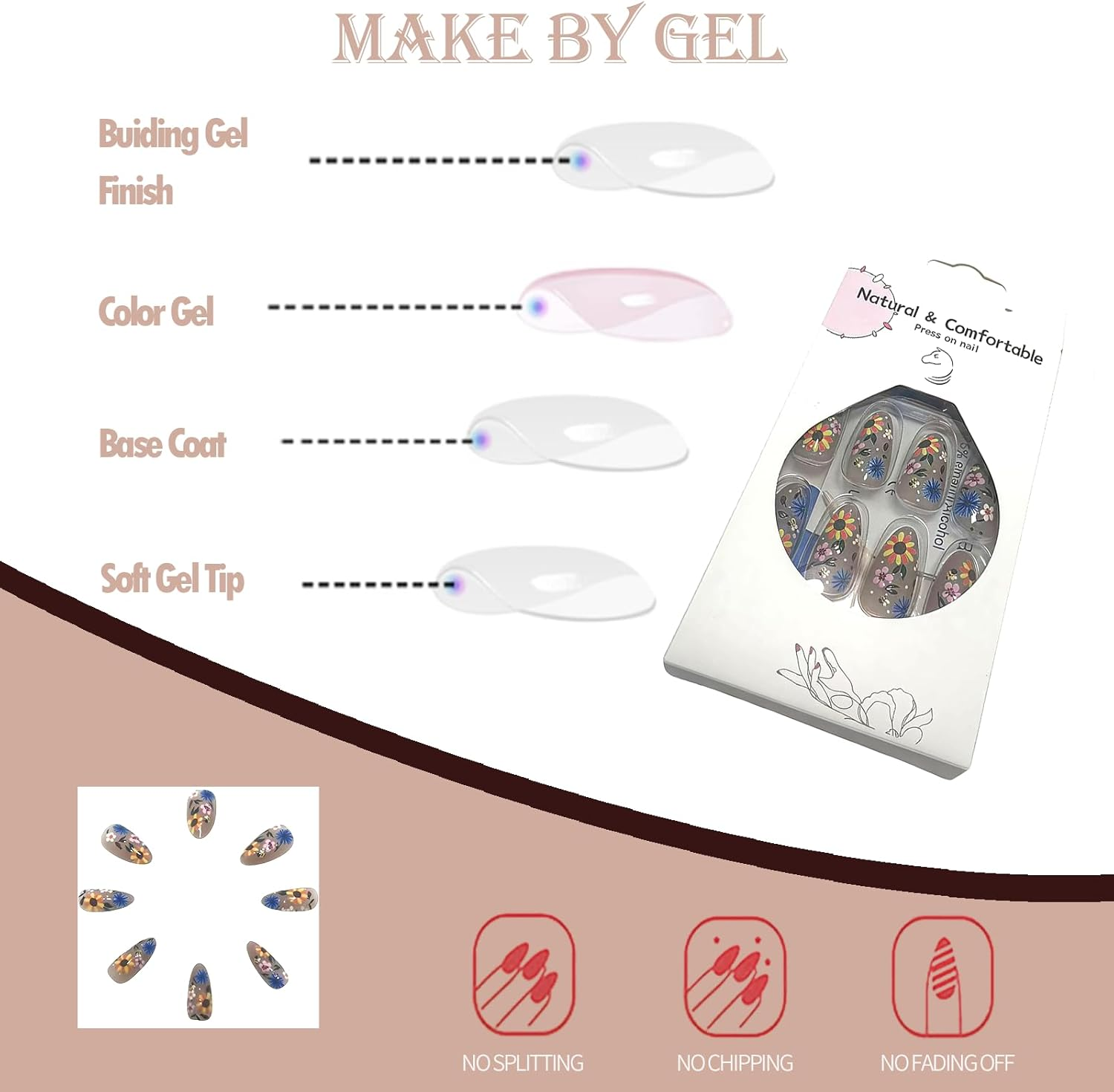 ＴＩＺＹＦＦ Press on Nails, Sonnenblume 3D Gepr&auml;gte Falsche N&auml;gel, K&uuml;nstliche N&auml;gel F&uuml;r Frauen Und M&auml;dchen -24 St&uuml;ck image number 2