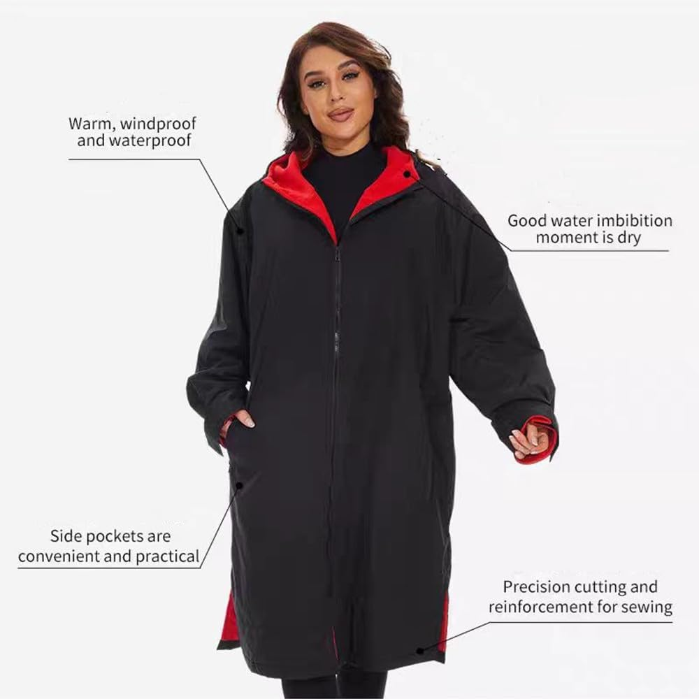 Warm Waterproof Swim Parka: Oversized Hooded Changing Robe - Quick Dry Wetsuit Changing Towel, Windproof Coat, Jacket for Water Sport, Beach & Pool