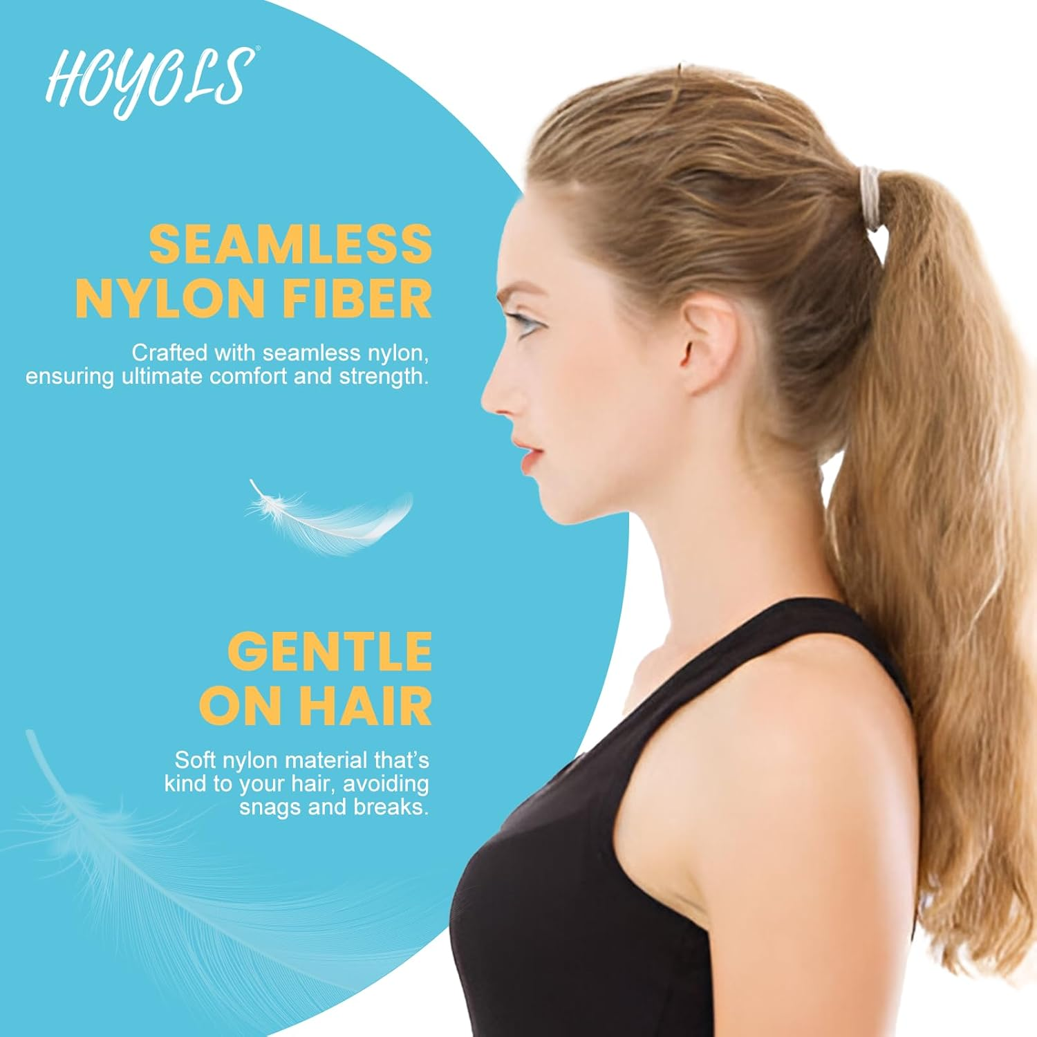 HOYOLS Soft Large Seamless Hair Ties, Gentle Stretch Nylon Ponytail Holder Bands for Thick Heavy Curly Hair, No Slip No Damage Scrunchies Headbands 100 Pcs (Light Blonde) image number 6