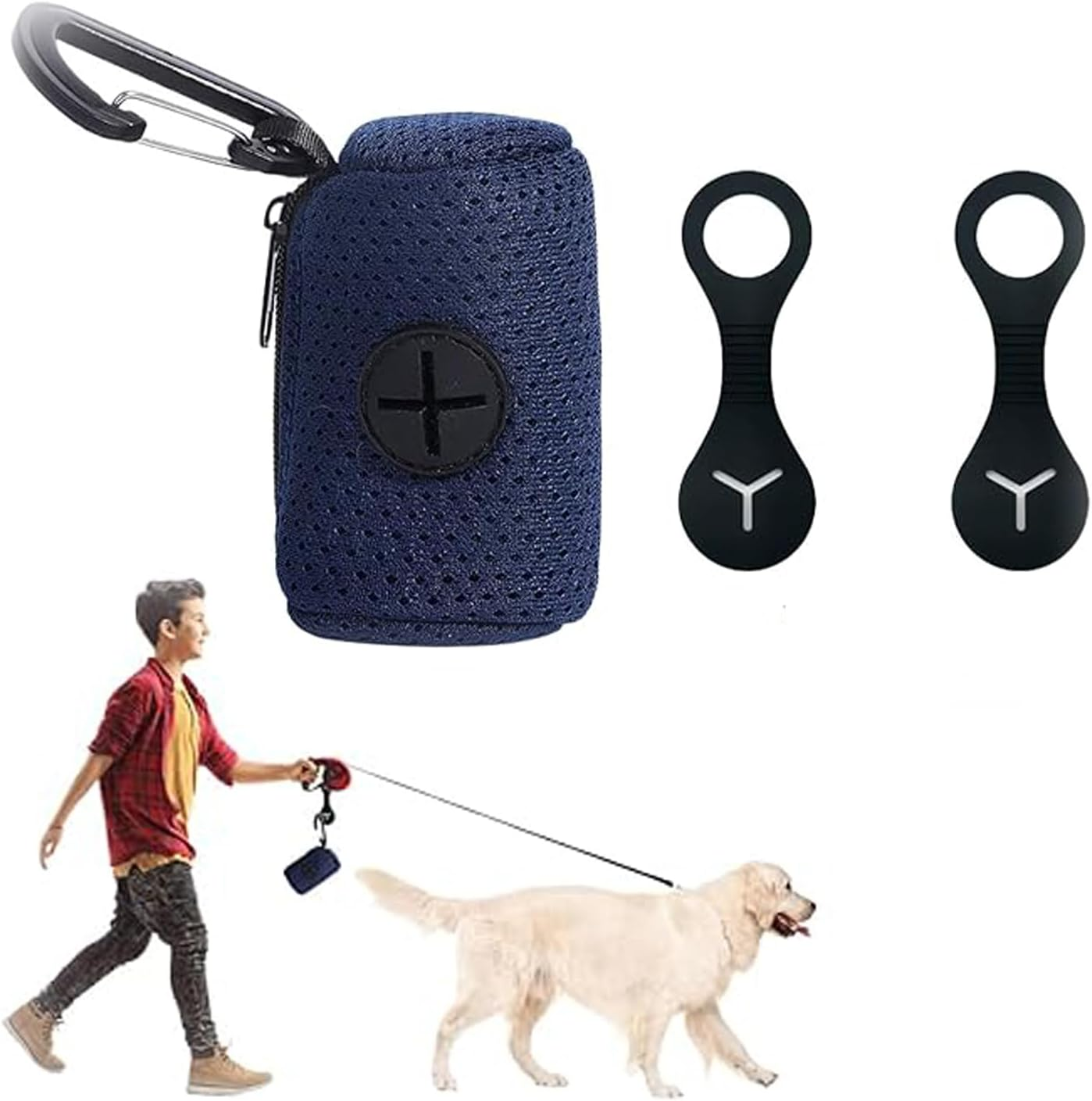 WEZCHUGHAOL Dog Poop Bag Holder for Leash, 2 Packs Mesh Dog Waste Bag Dispenser with Zipper &ndash; Large Capacity Poop Bag Carrier, Fits Any Dog Leash (Navy Blue) image number 5