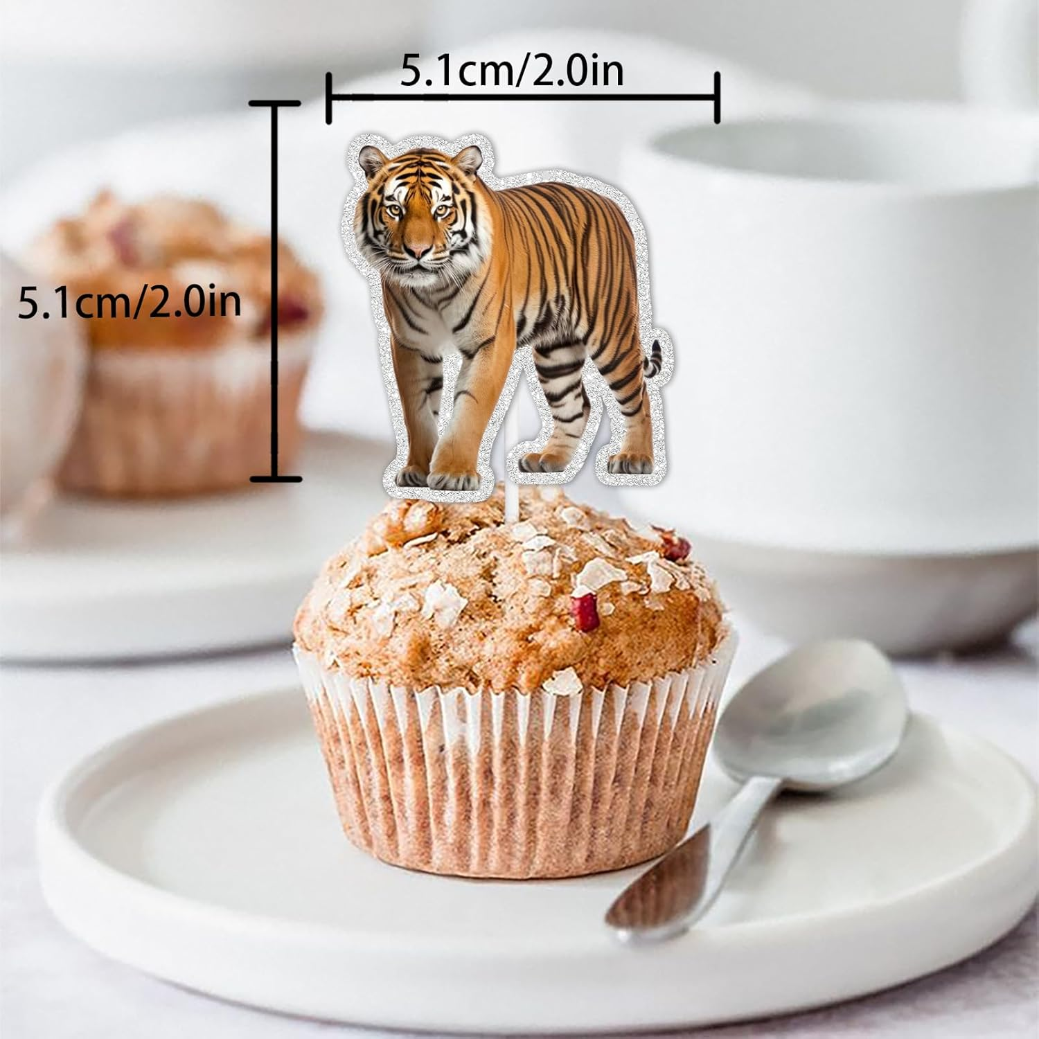 18Pcs Gold Glitter Tiger Dessert Cupcake Topper Pick for King of Animals Theme Decor Supplies Baby Shower Boy Girl Happy Birthday Party Decoration image number 3