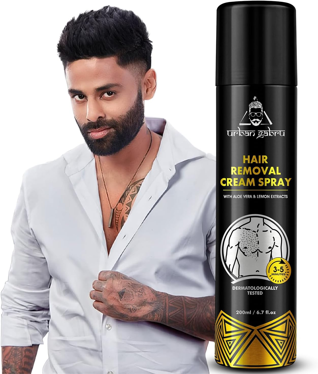 Urbangabru Hair Removal Cream Spray (6.76 Fl Oz) | Painless Body Hair Removal Spray for Chest| Back| Legs & under Arms (Aloe Vera) image number 2