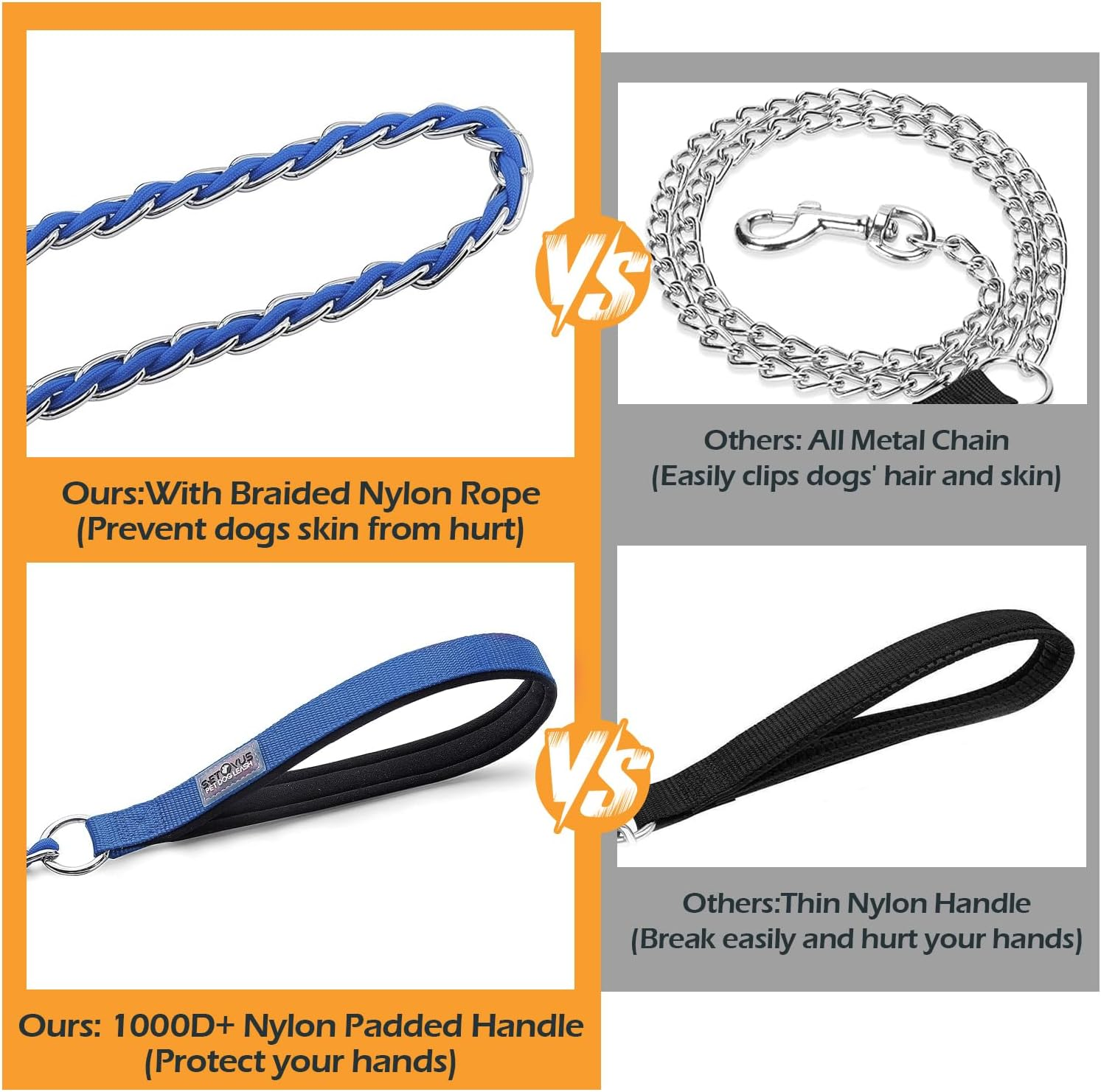 Chain Dog Leash Chew Proof Metal Leash for Medium Large Dogs, Chain Link anti Chew 4FT Strong anti Bite Comfortable Soft Padded Handle Blue 3.0 image number 3