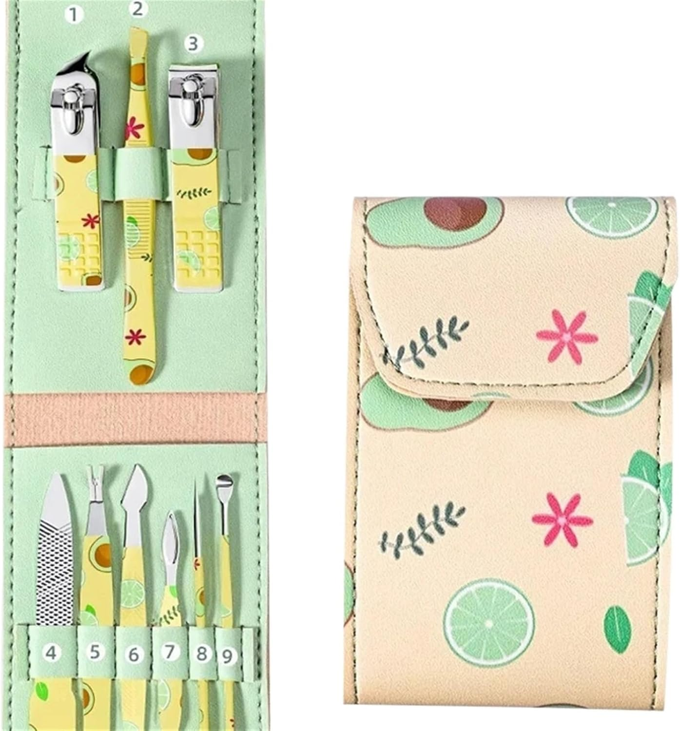Tools 9 Pcs Set Fruits Design Stainless Steel Nail Clippers Set with Folding Bag Manicure Cutter Kits Scissors Makeup Beauty Tool Professional image number 5