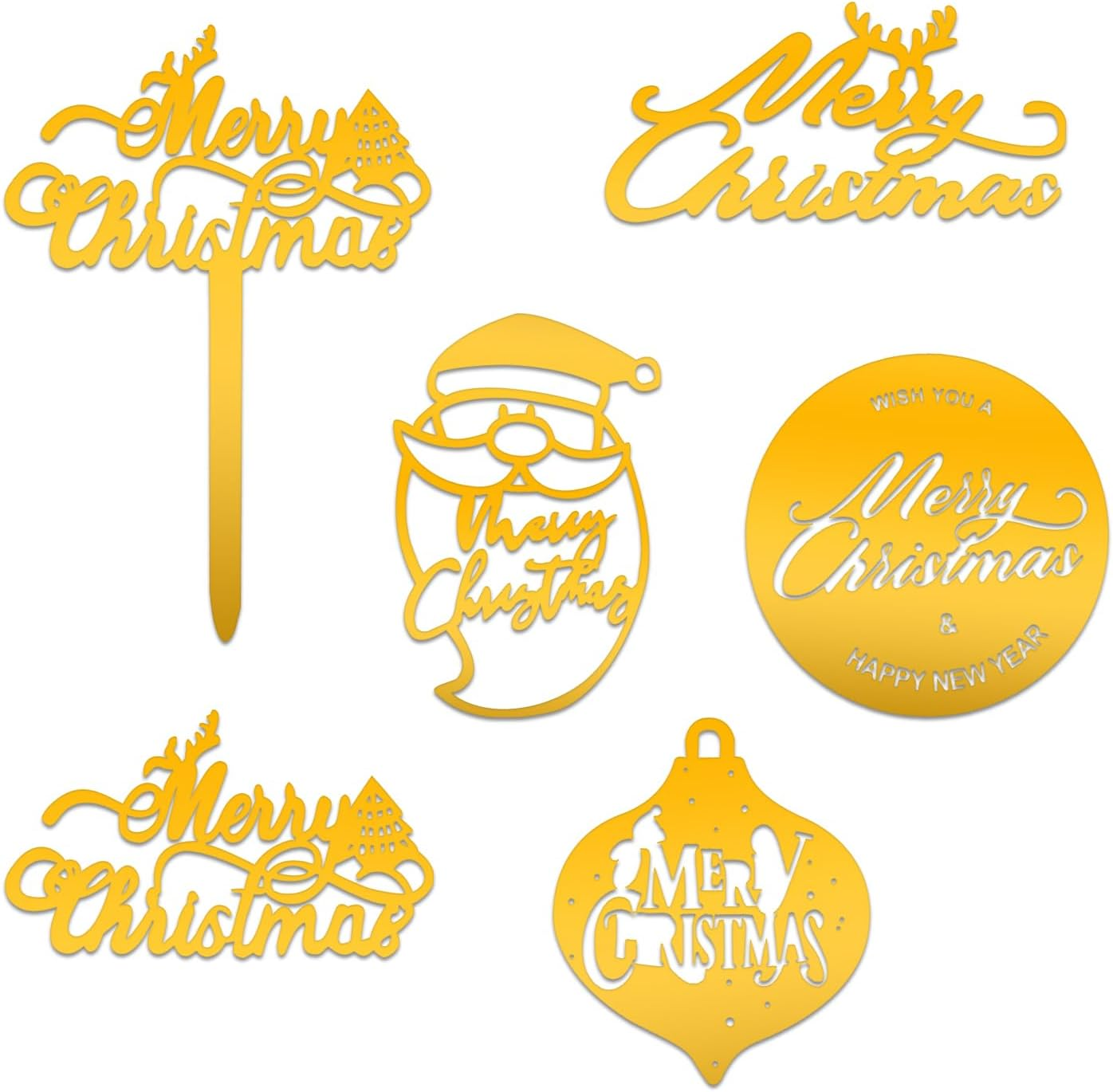 ALLY-MAGIC Christmas Cake Decorations, 6Pcs Acrylic Merry Christmas Cake Toppers Santa Elk Christmas Tree Cupcake Toppers for Christmas Party Decorations Cake Supplies Y6-YKLSDZS image number 3