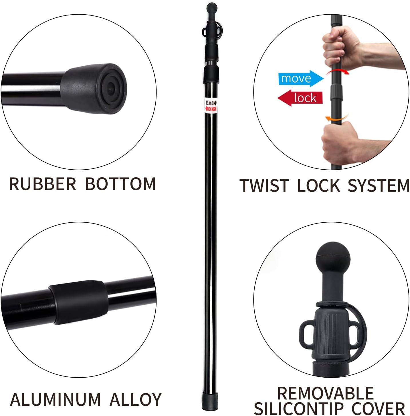 Telescoping Tent Poles - Adjustable Aluminum Camping Tarp Poles Heavy Duty Rods for Tent Fly, Awning, Outdoor Canopy, Hiking, Backpacking, Rainfly Shelter, Set of 2 (Black) image number 4