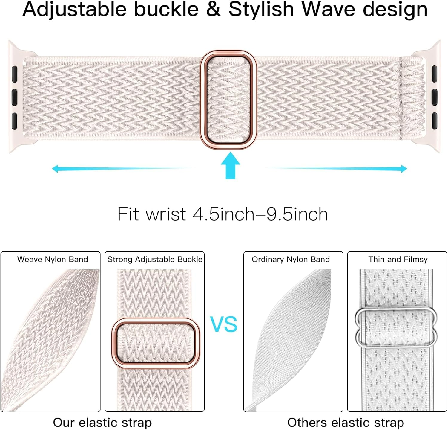 T Tersely 3Pack Stretchy Nylon Bands Compatible with Apple Watch Series 11 SE3 10 9 8 7 6 5 4 3 2/Se,42/41/40/38Mm Adjustable Breathable Elastic Sport Strap Solo Loop for Apple - Starlight+Smoke Blue+Lavender Gray image number 2