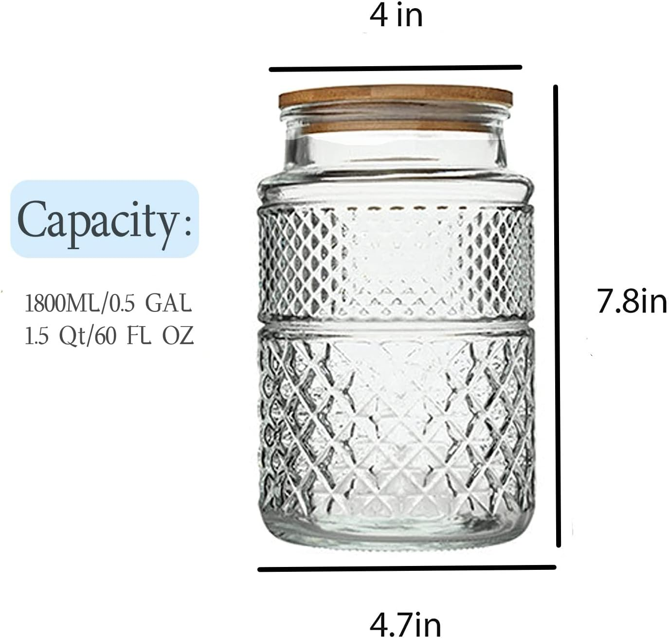 Large Glass Storage Jar, 2 Pack 60 FL OZ Glass Food Storage Containers with Bamboo Lid, Kitchen Containers Cereal Canisters Decorative Jar for Candy Snack Cookies Coffee Tea Nuts Airtight Jars image number 2