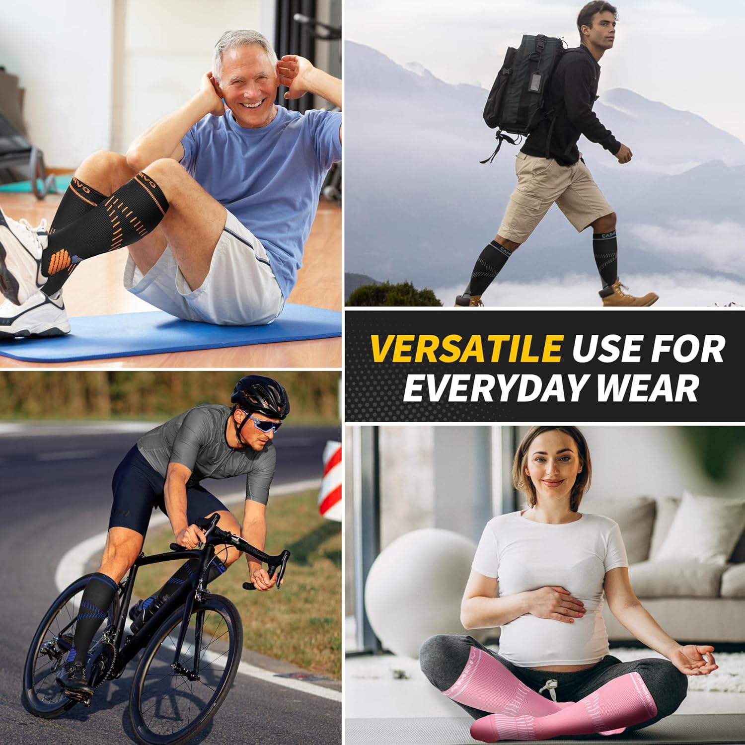 CAMBIVO 2 Pairs Compression Socks for Women and Men, 15-20 Mmhg Knee-High Compression Support Stockings for Swelling, Nurses, Running, Travel, Flight image number 6