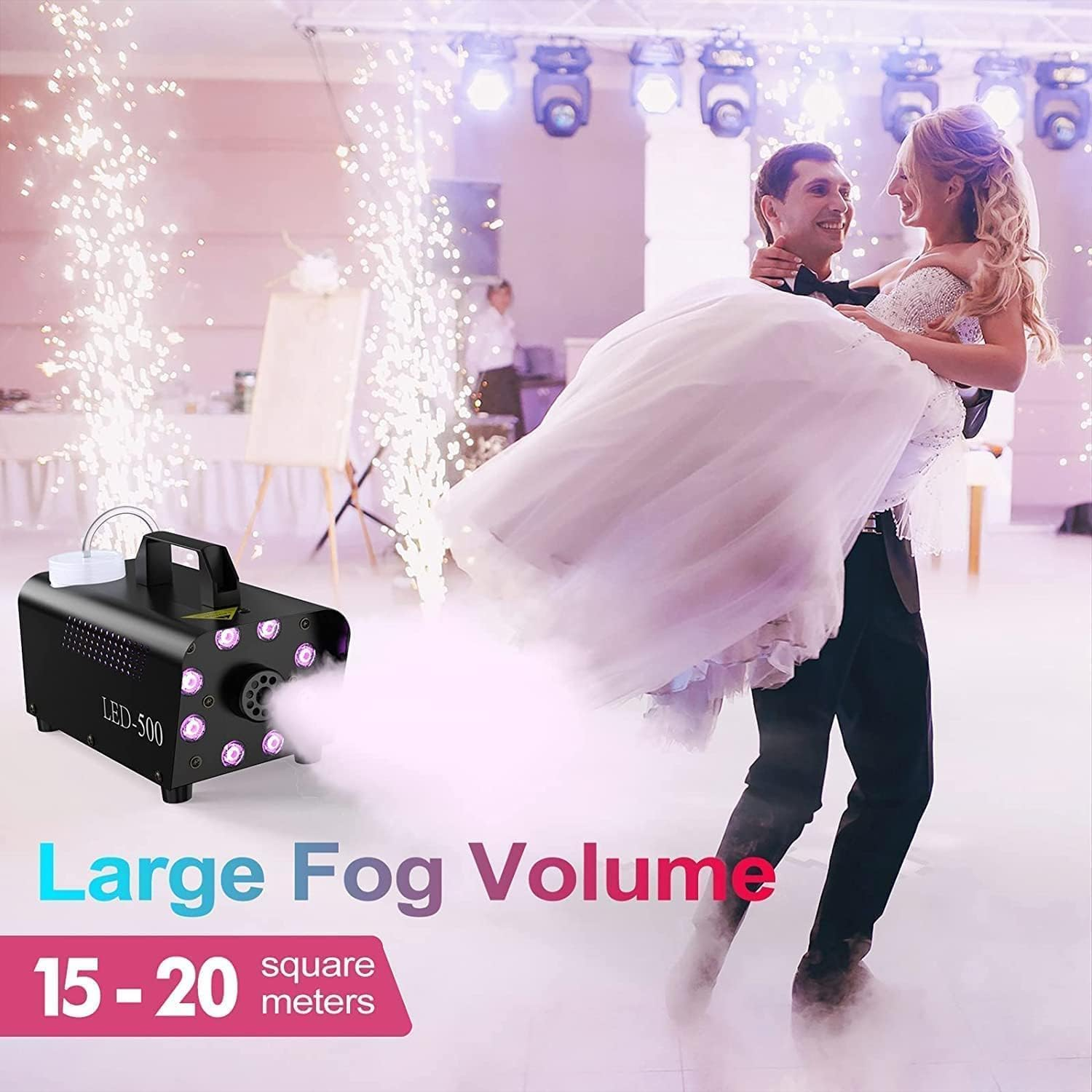 Fog Machine with 8 LED Lights,Smoke Machine with 13 Colorful LED Lights Effect,500W and 2000CFM Fog with Remote Control,Indoor, Perfect for Halloween, Party,Weddingand Stage Effect image number 1