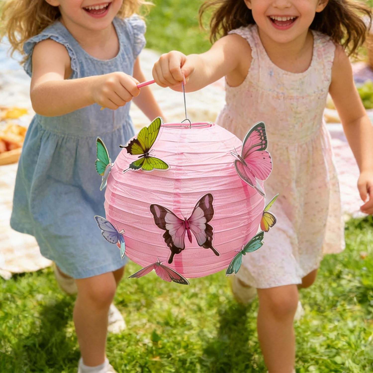 Niuhong round Paper Lantern, Lampshade with Butterfly, Children'S Pendant, Paper Lantern, Spring Theme Decorations for Party, Birthday, Christening, Garden, Wedding Decoration (Pink, 30 Cm), Pack of 2 image number 6