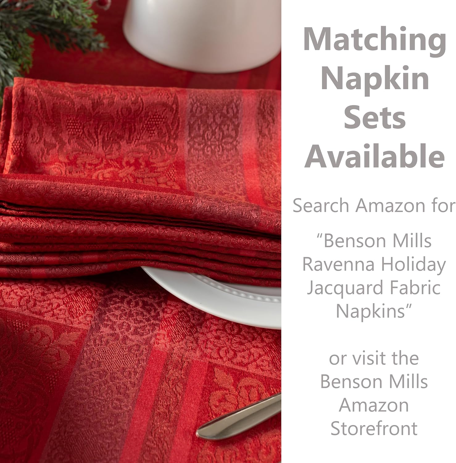 Benson Mills Ravenna Holiday Yarn Dyed Jacquard Fabric Table Cloth, Table Cover, Holiday, Winter and Christmas Tablecloth (60'' X 84'' Rectangular, Ravenna) image number 3