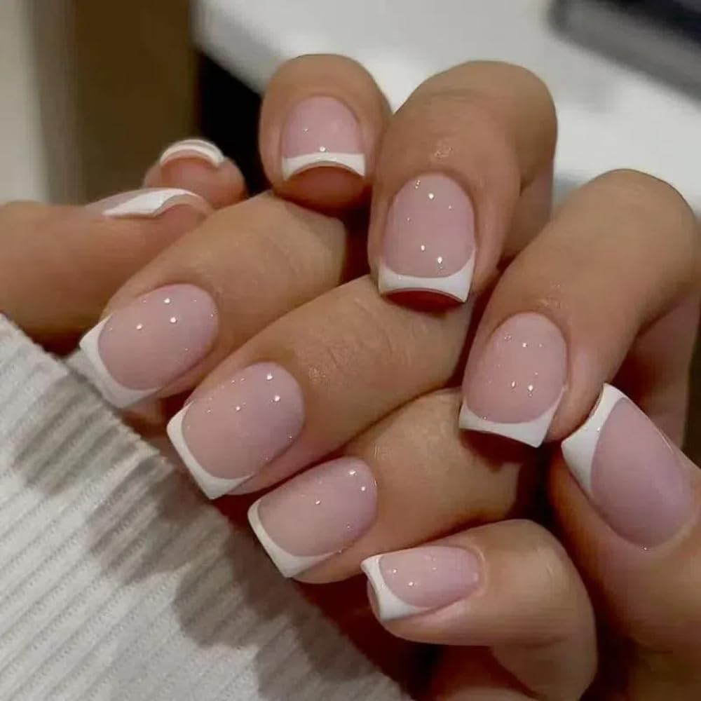 Ztcily False Nails Short French Nude False Nails Square Natural Short Pink for Women Girls image number 1