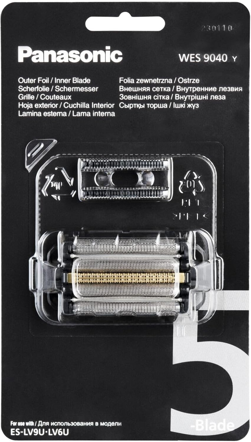 Panasonic WES9040Y1361 Replacement Blades & Shaving Foil for ES-LV9U & ES-LV6U Electric Shaver Combo Pack, 5 Blade System, Advanced Japanese Stainless Steel, Waterproof