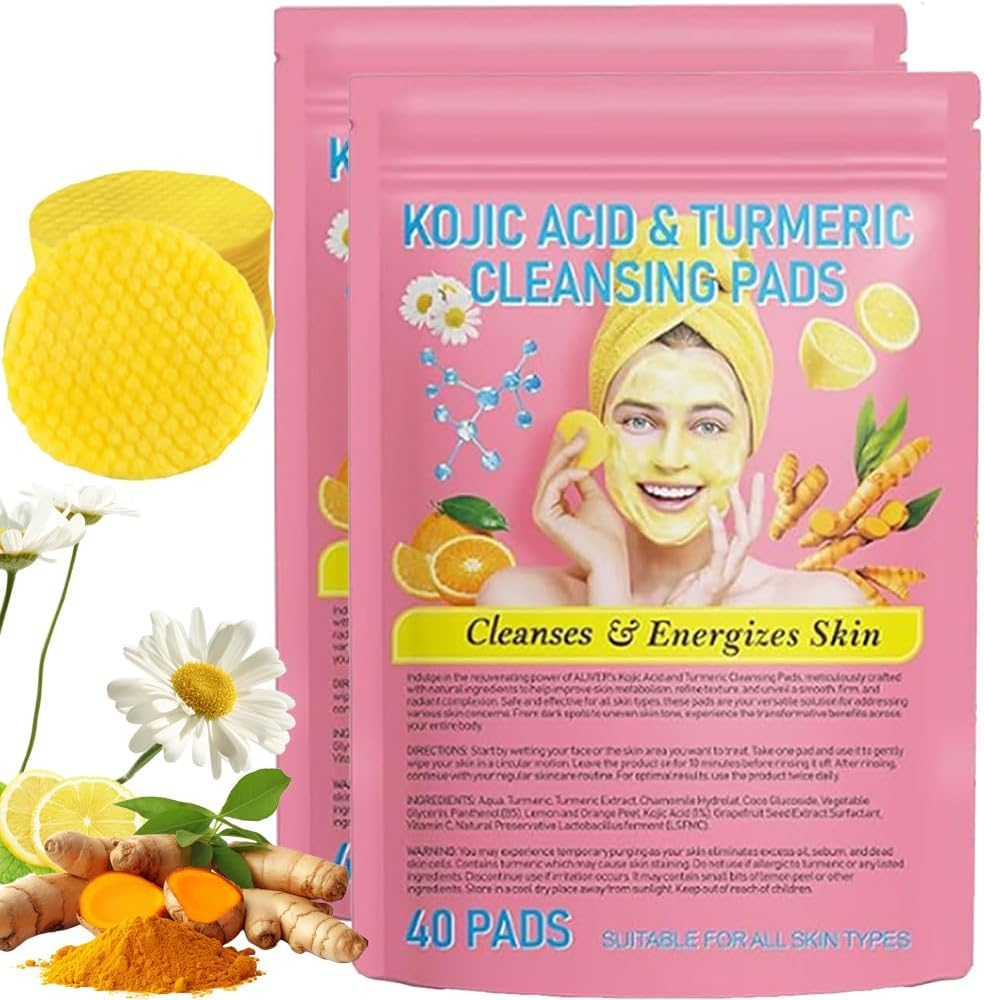 Acid and Turmeric Cleansing Pads, 40 Pcs Cleansing Turmeric Pads, Turmeric Exfoliating Face Scrub Pads (1 Pcs)