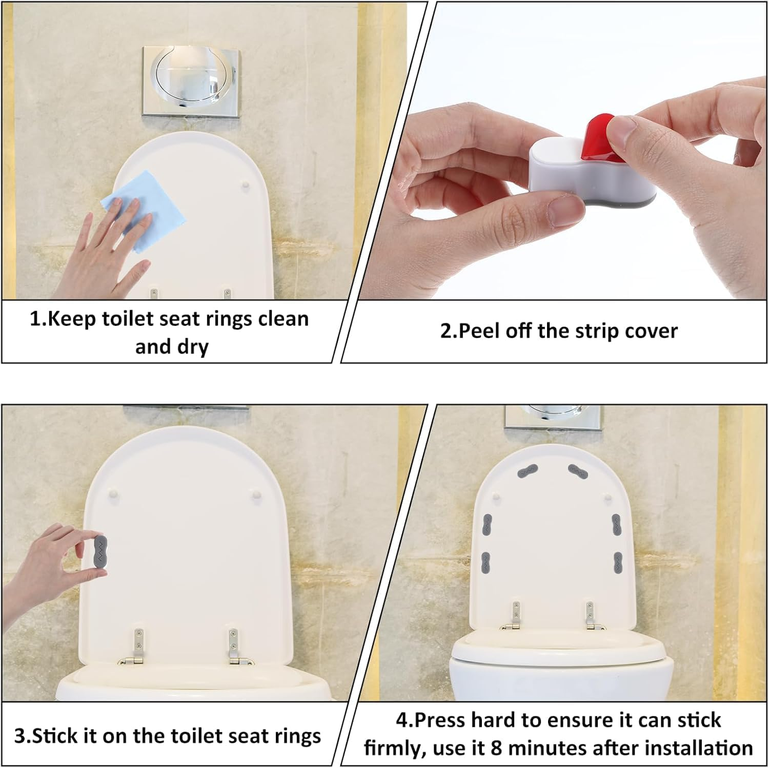 Self Adhesive Toilet Seat Height-Increasing Bumpers Pads, 8Pcs Bidet Bumper Height-Increasing Pads, Toilet Seat Spacers Bidet Height-Increasing Pads for WC Cover image number 3