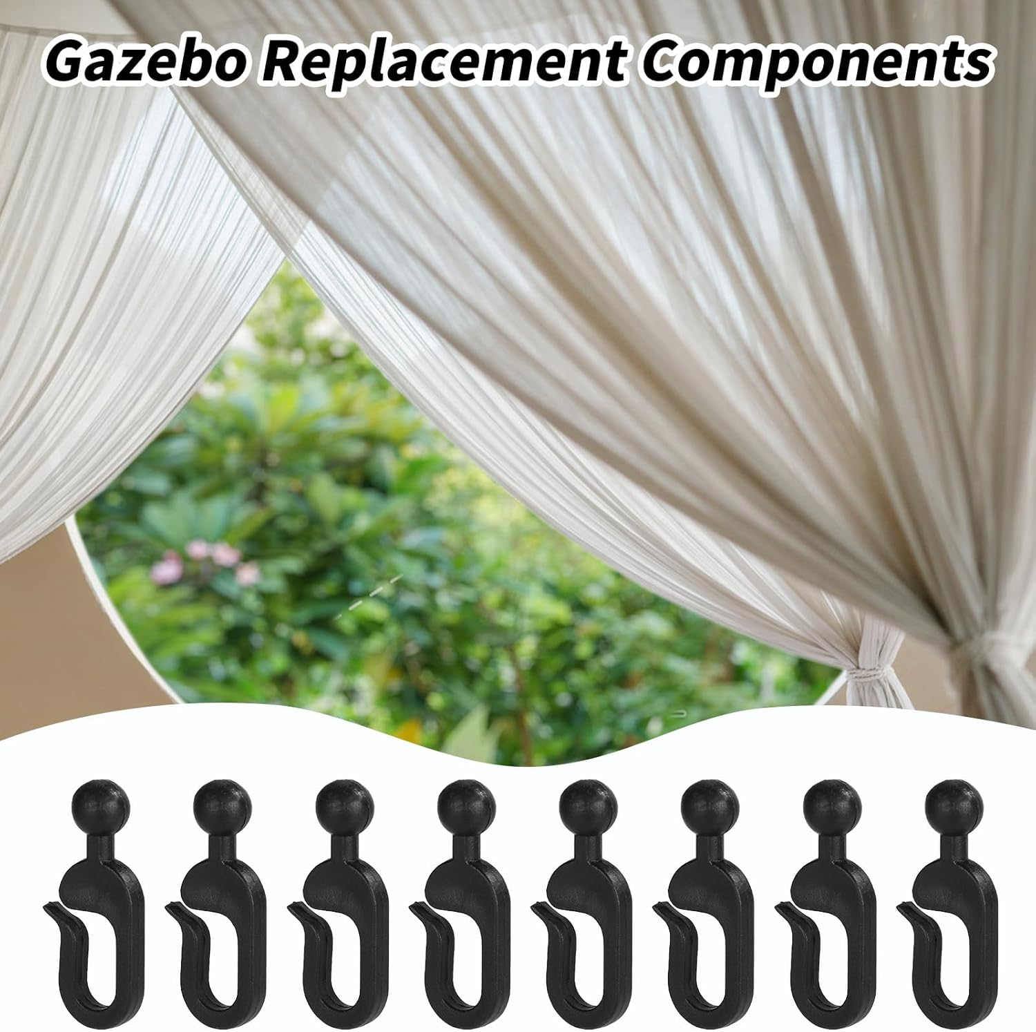 Lyreh 50Pcs Plastic Hooks for Gazebo Curtains, Invisible Curtain Track Hooks for Outdoor Gazebo Canopy Home Hotel Supplies (Black) image number 2