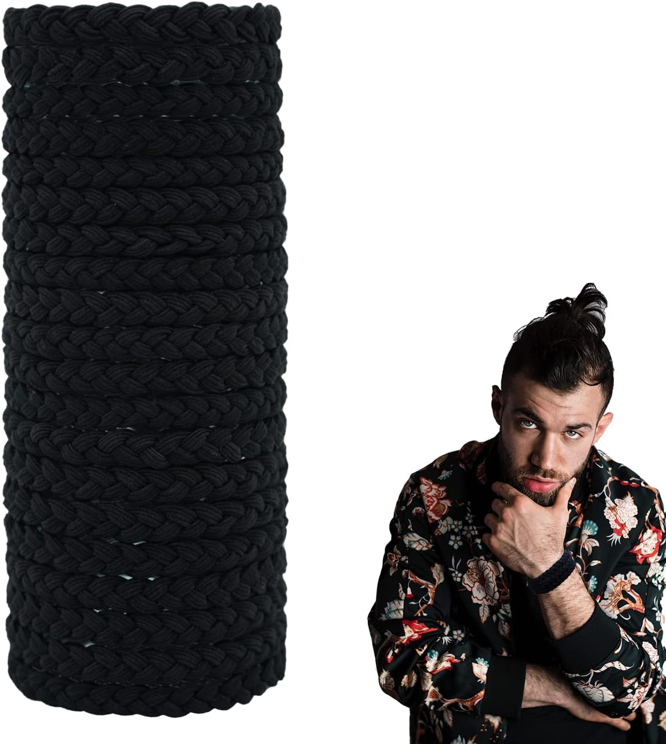 20 Pieces Braided Hair Ties for Men Guys, for Curly Thick Long Hair Elastic Bracelet Hair Ties, No Damage, NO Slip, No Rip Hair Ties for Many Hair Types (Black) image number 5