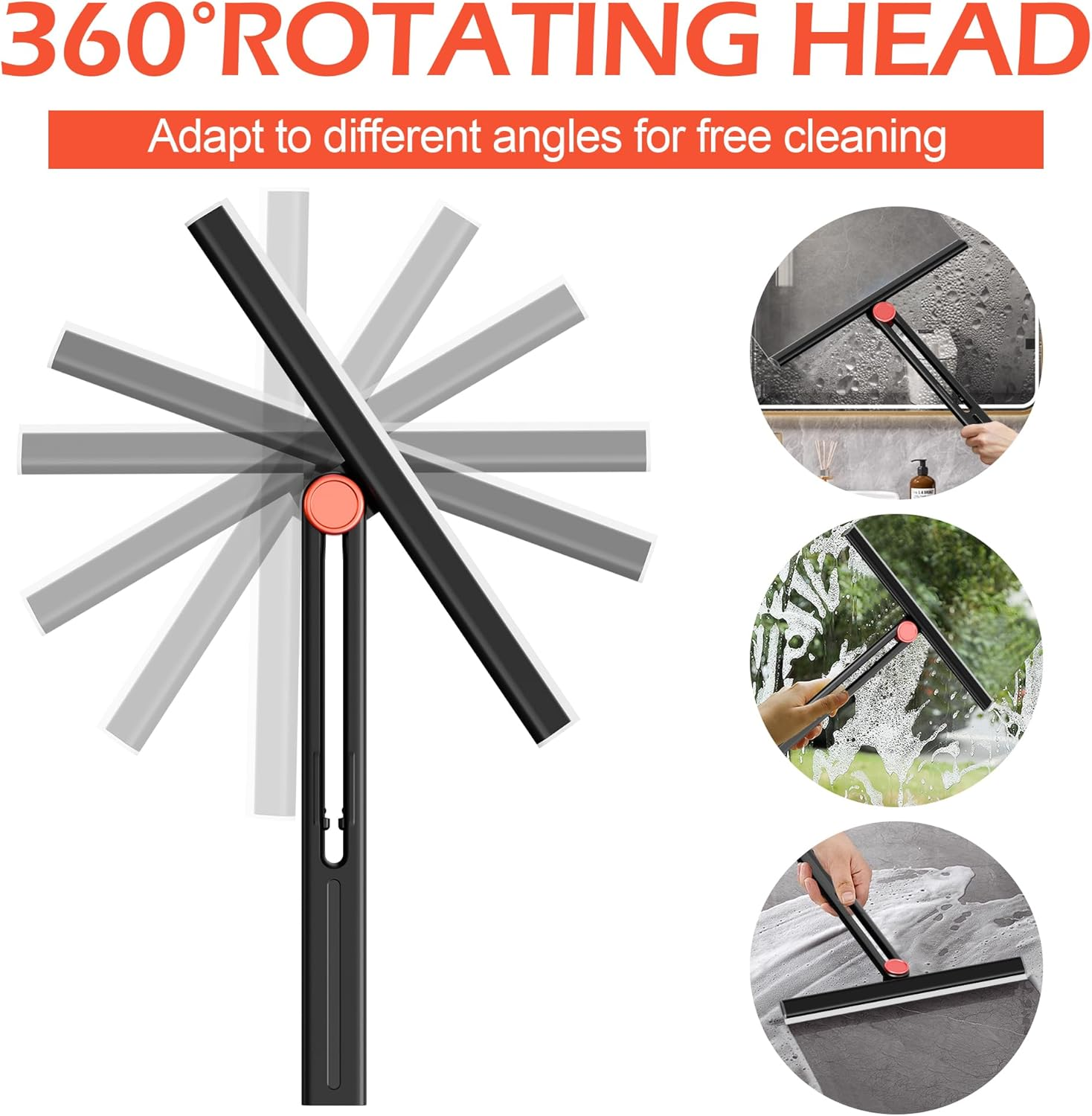 Upgraded Shower Squeegee for Glass Doors with 2 Pack Multi-Purpose 360&deg; Rotating Window Squeegees for Walls Wiper, Car Windshield, Tile, Mirrors and Kitchen image number 2