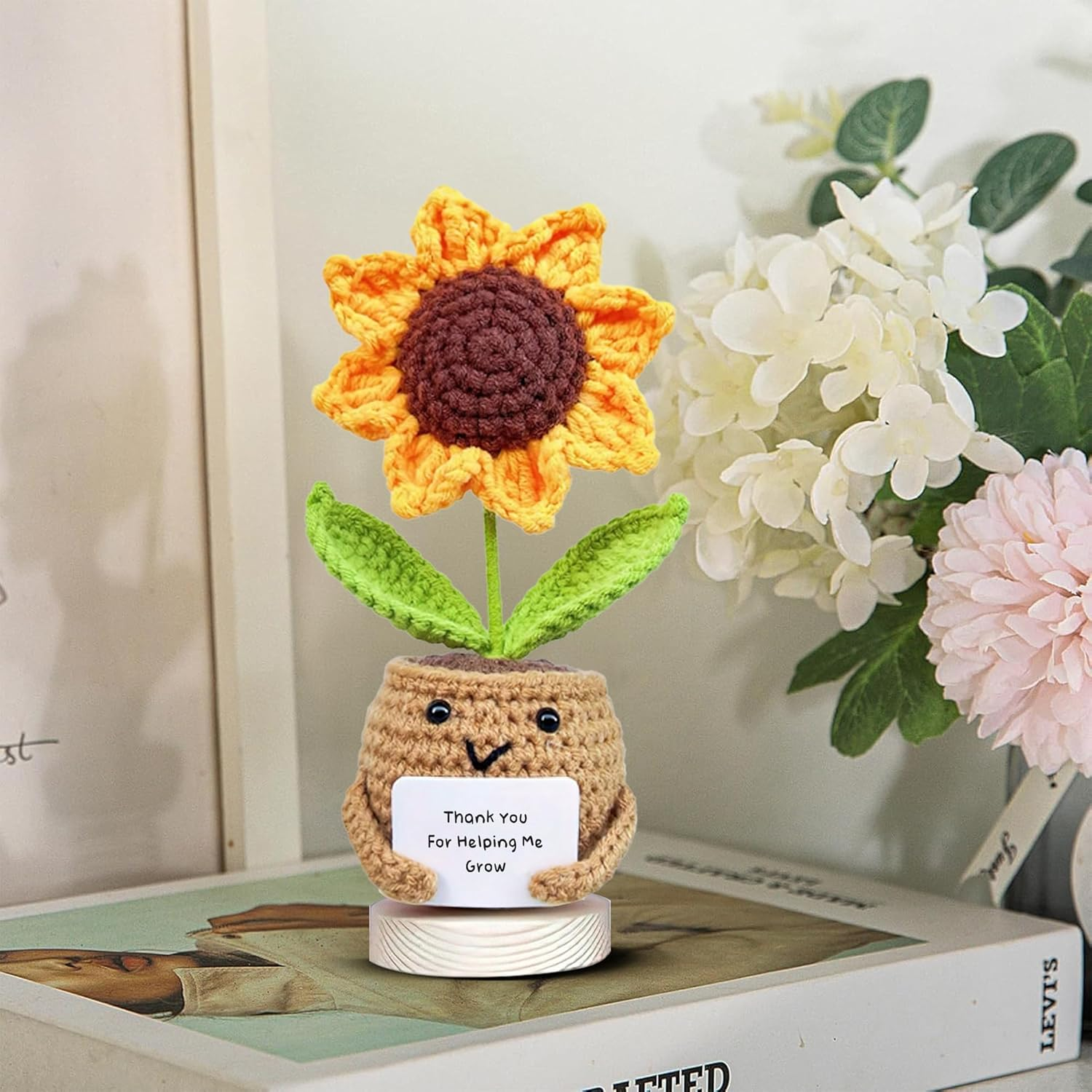 Thank You for Helping Me Grow Crochet Sunflower Doll - Teacher Appreciation Gift, Handmade Emotional Support Plant Decor for Birthdays, Mother'S|Father'S Day,Graduation & Home,Positive Affirmation