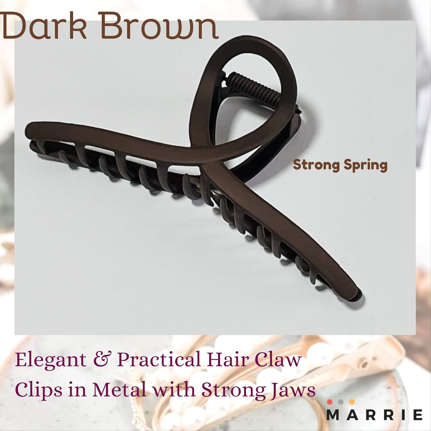 Hair Clips Large Metal Hair Claw Clips Strong Hold Vintage Shark Claw Clips Clamp Hair Accessories for Women Girls Thin Thick Hairs (Dark Brown X 2) - Gold,Silver image number 3