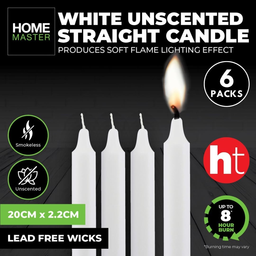 [24PCE] Home Master Unscented White Candles, Clean Burning, Smokeless and Long Lasting Candles for Home Decor, Weddings, and Religious Ceremonies - 20Cm image number 5