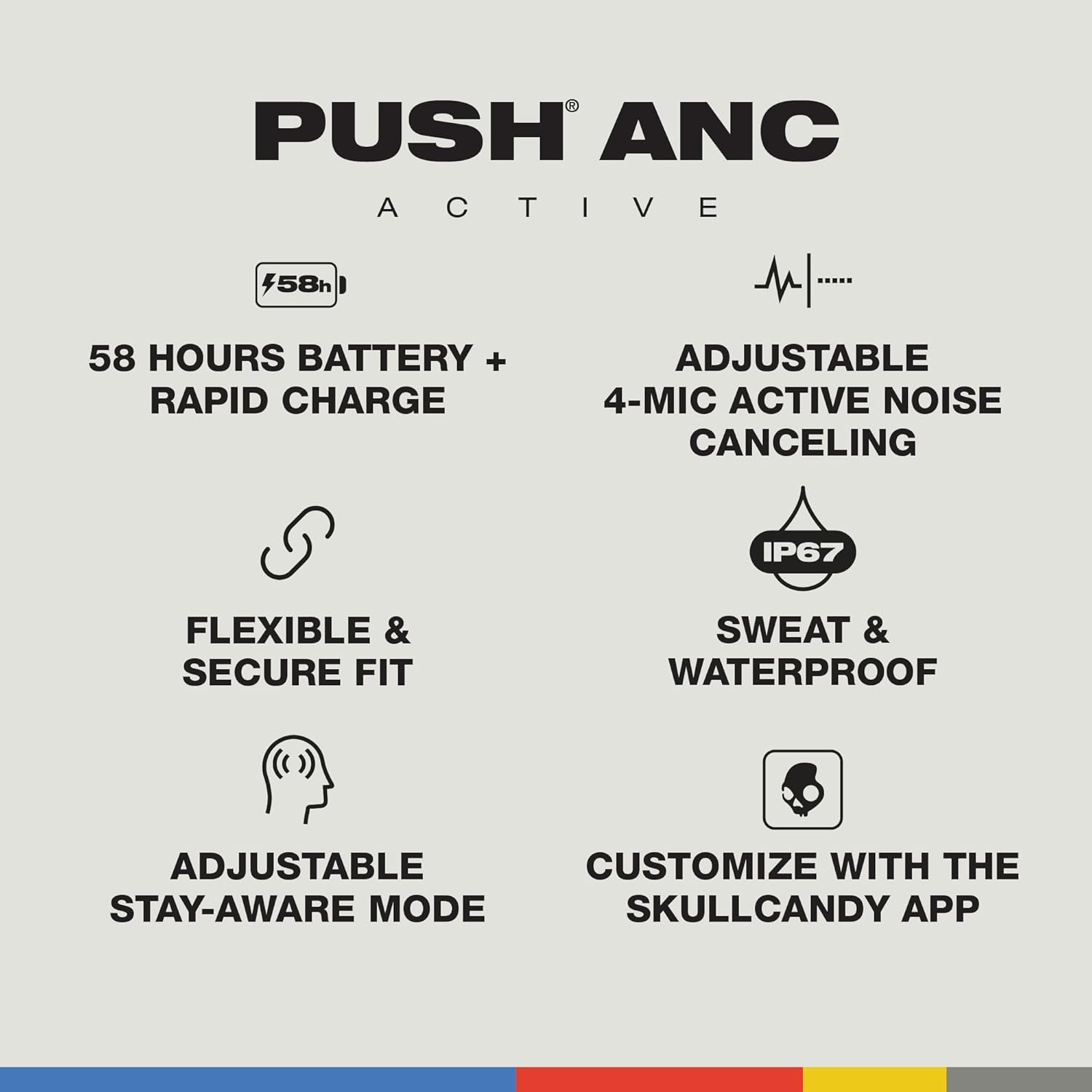 Skullcandy Push ANC Active Wireless Earbuds, Black/Orange image number 5