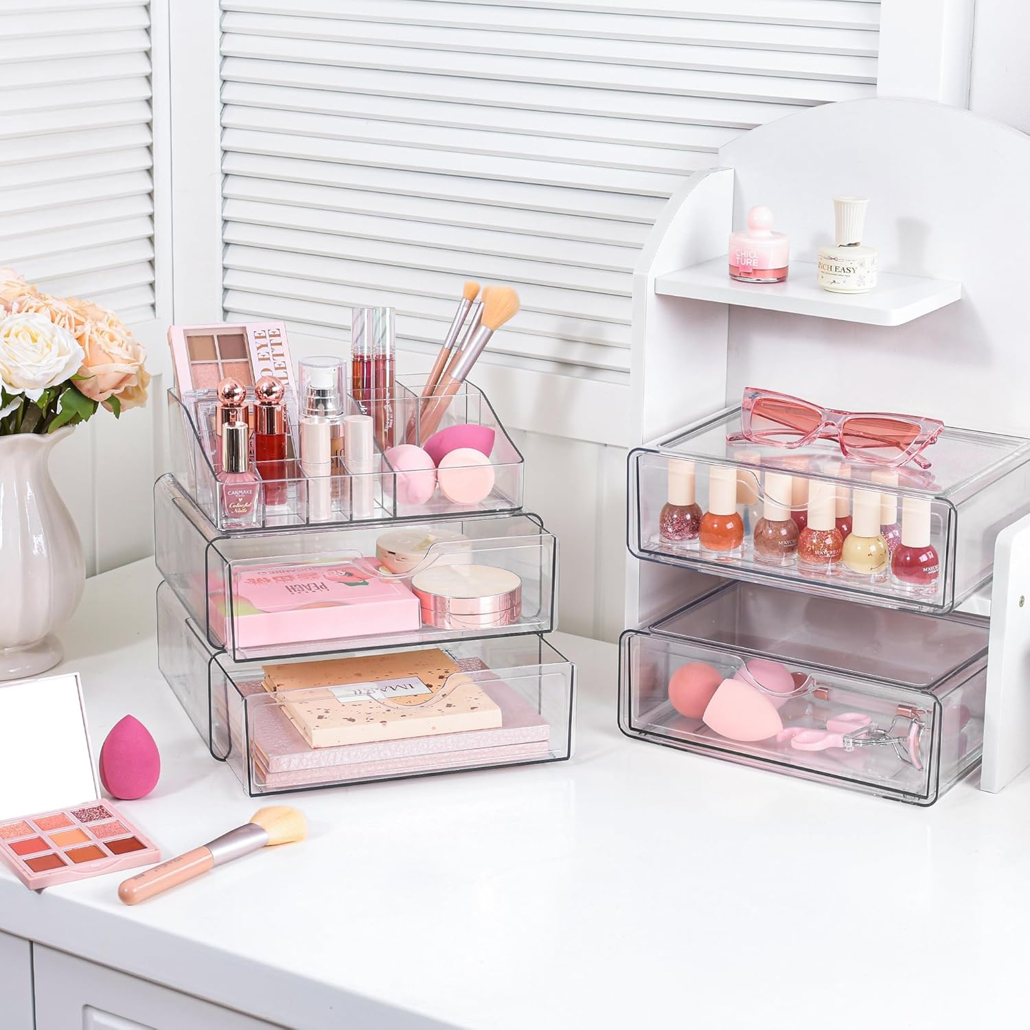MOTYYA 3 Tier Clear Makeup Organizer with Drawer, Acrylic Cosmetic Storage Organiser for Dresser Countertop and Bathroom Vanity, Beauty Holder for Lipstick Brush Skincare image number 5