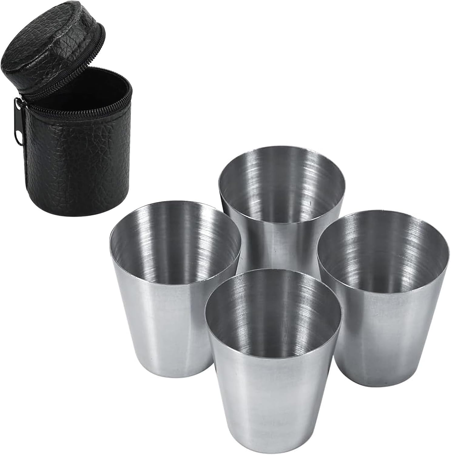 Pack of 4 Stainless Steel Cups, 30 Ml Shot Glasses Made of Metal, Portable Metal Cup with Leather Bag, for Outdoor Camping, Hiking, Picnic, Holiday (30 Ml) image number 5